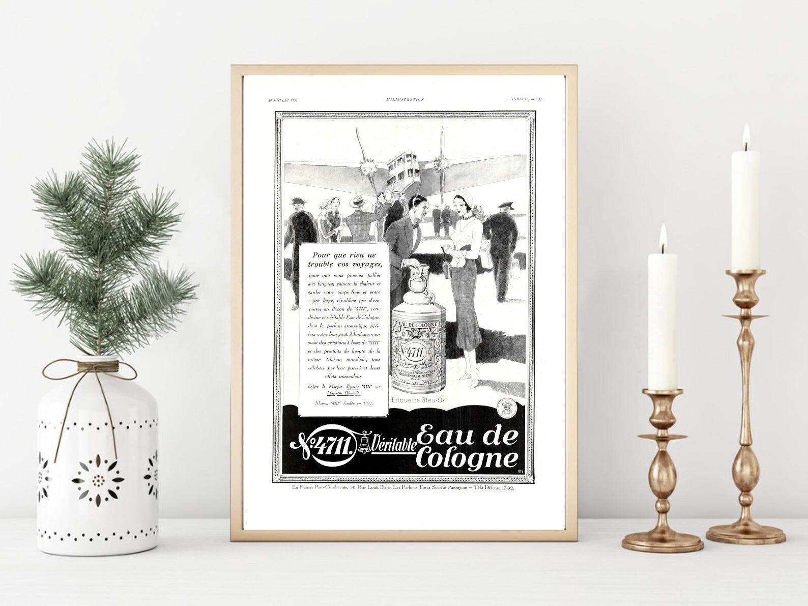 Affiche Vintage Originale Années 30- Eau de Cologne -30x40cm-Sans Cadre-Décoration Murale- Idée Cade