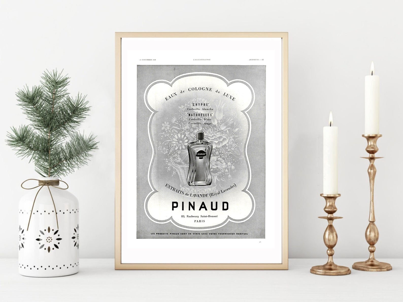 Affiche Vintage Originale Années 30- Pinaud Parfum -30x40cm-Sans Cadre-Décoration Murale- Idée Cadea