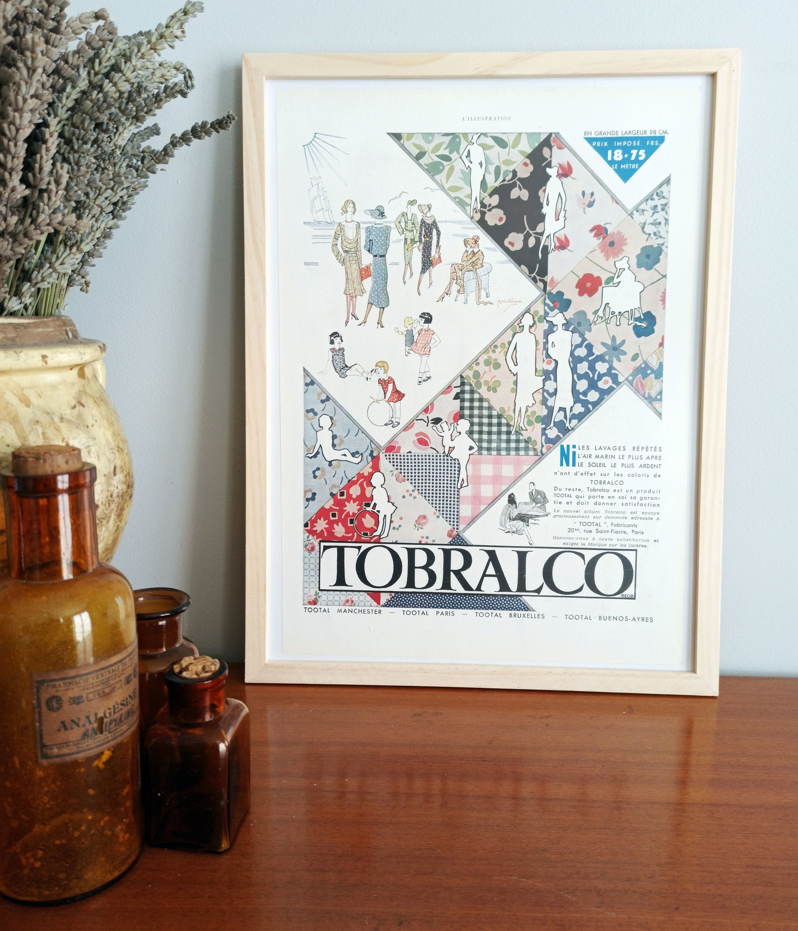 Rare & Authentique Affiche Vintage Années 30 - Tissu Tobalco -30x40cm Sans Cadre Décoration Murale I