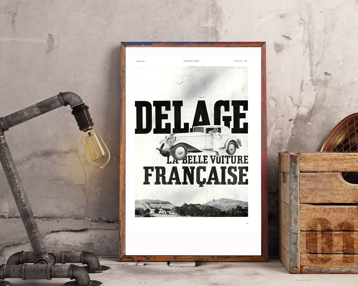 Rare & Authentique Affiche Vintage Années 30 - Delage -30x40cm- Sans Cadre Décoration Murale Idée Ca