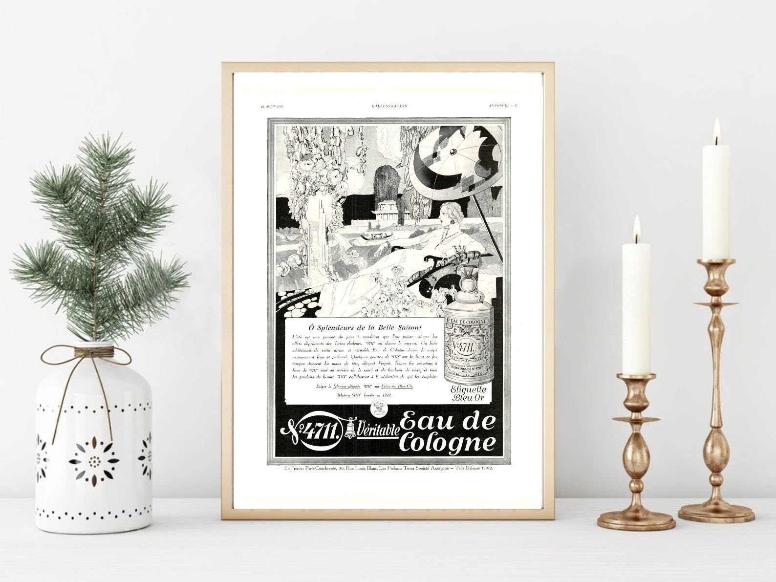 Affiche Vintage Originale Années 30- Eau de Cologne -30x40cm-Sans Cadre-Décoration Murale- Idée Cade