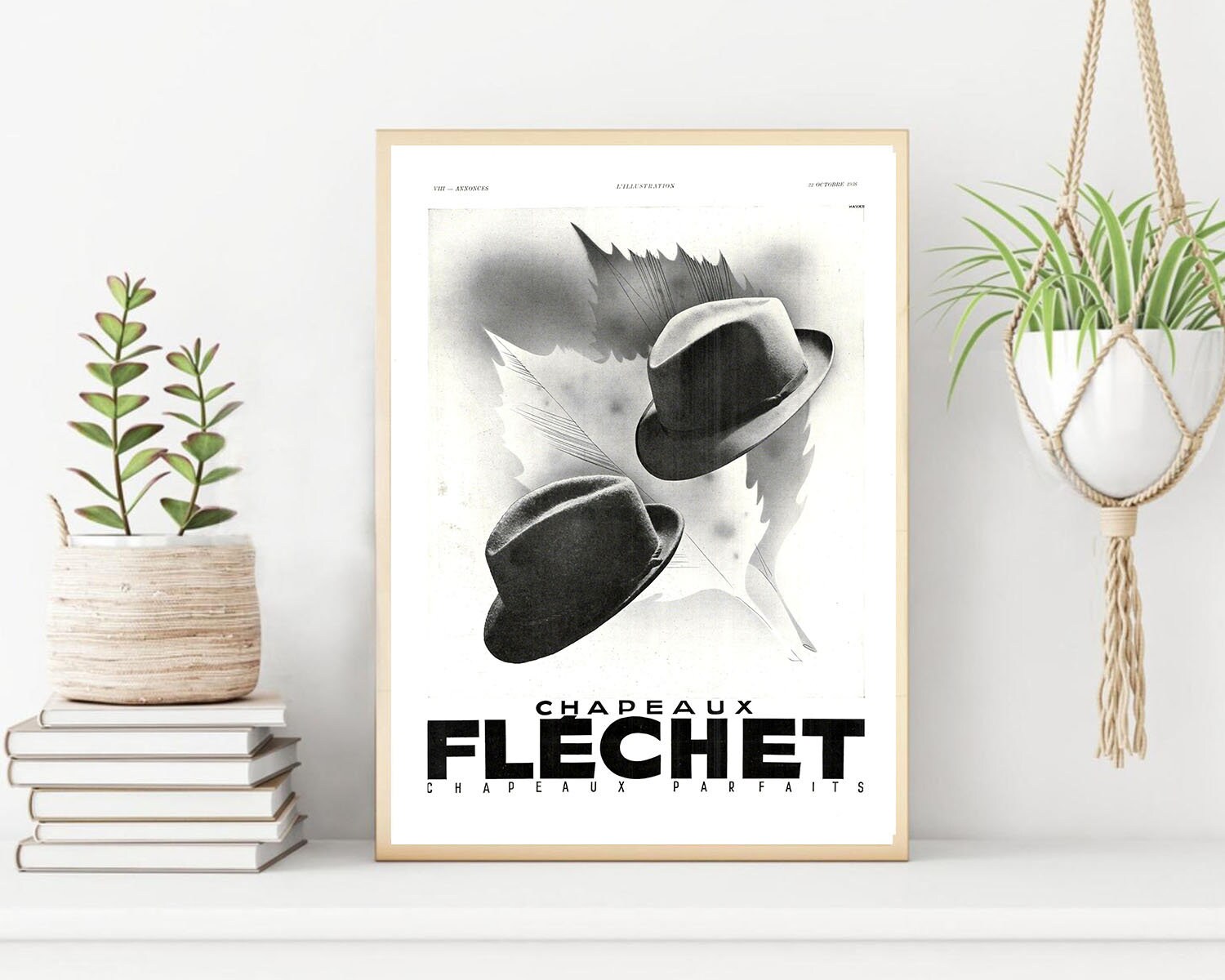 Rare & Authentique Affiche Vintage Années 30 - Chapeau Flechet -30x40cm-Sans Cadre- Décoration Mural