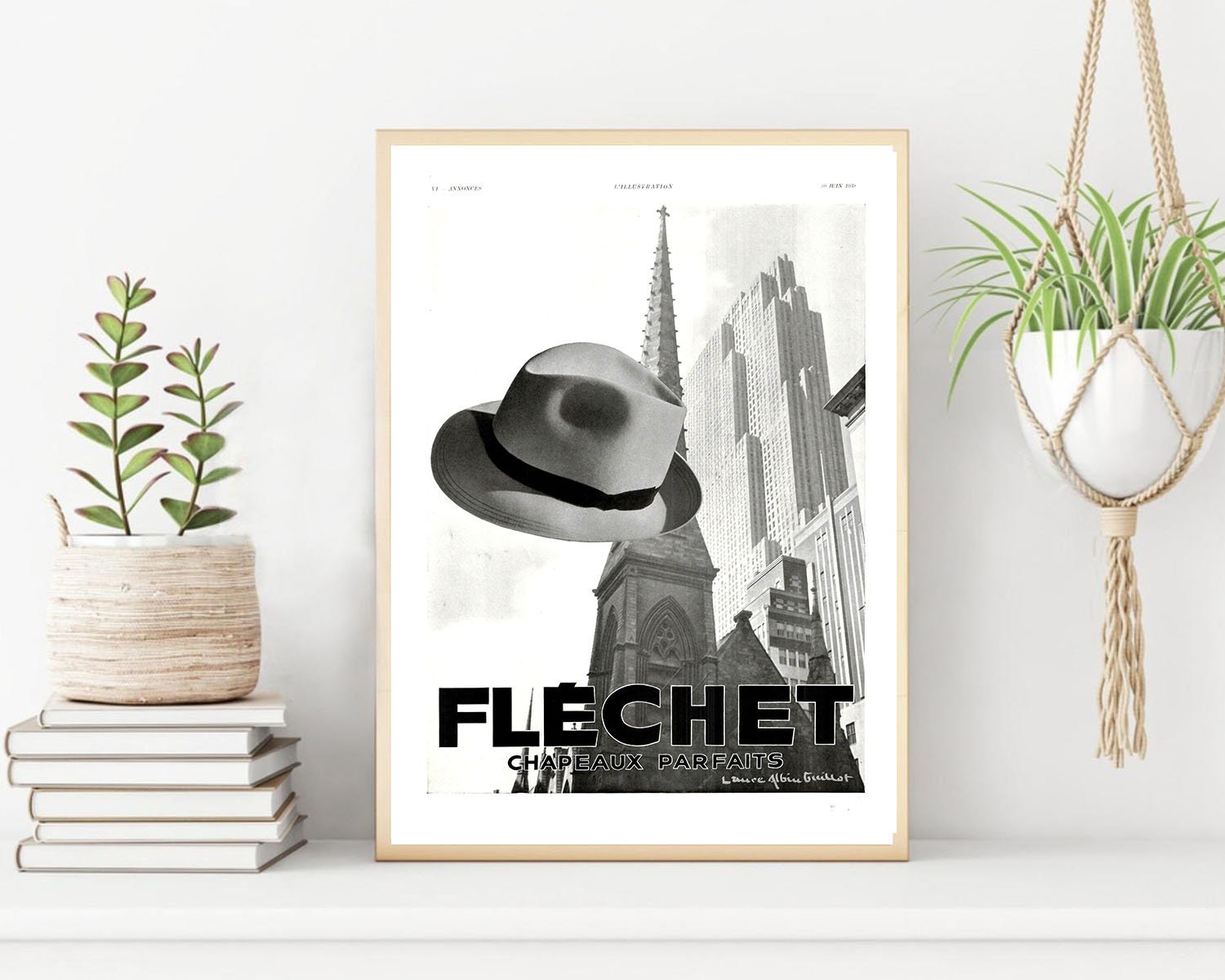 Rare & Authentique Affiche Vintage Années 30 - Chapeau Flechet -30x40cm-Sans Cadre- Décoration Mural