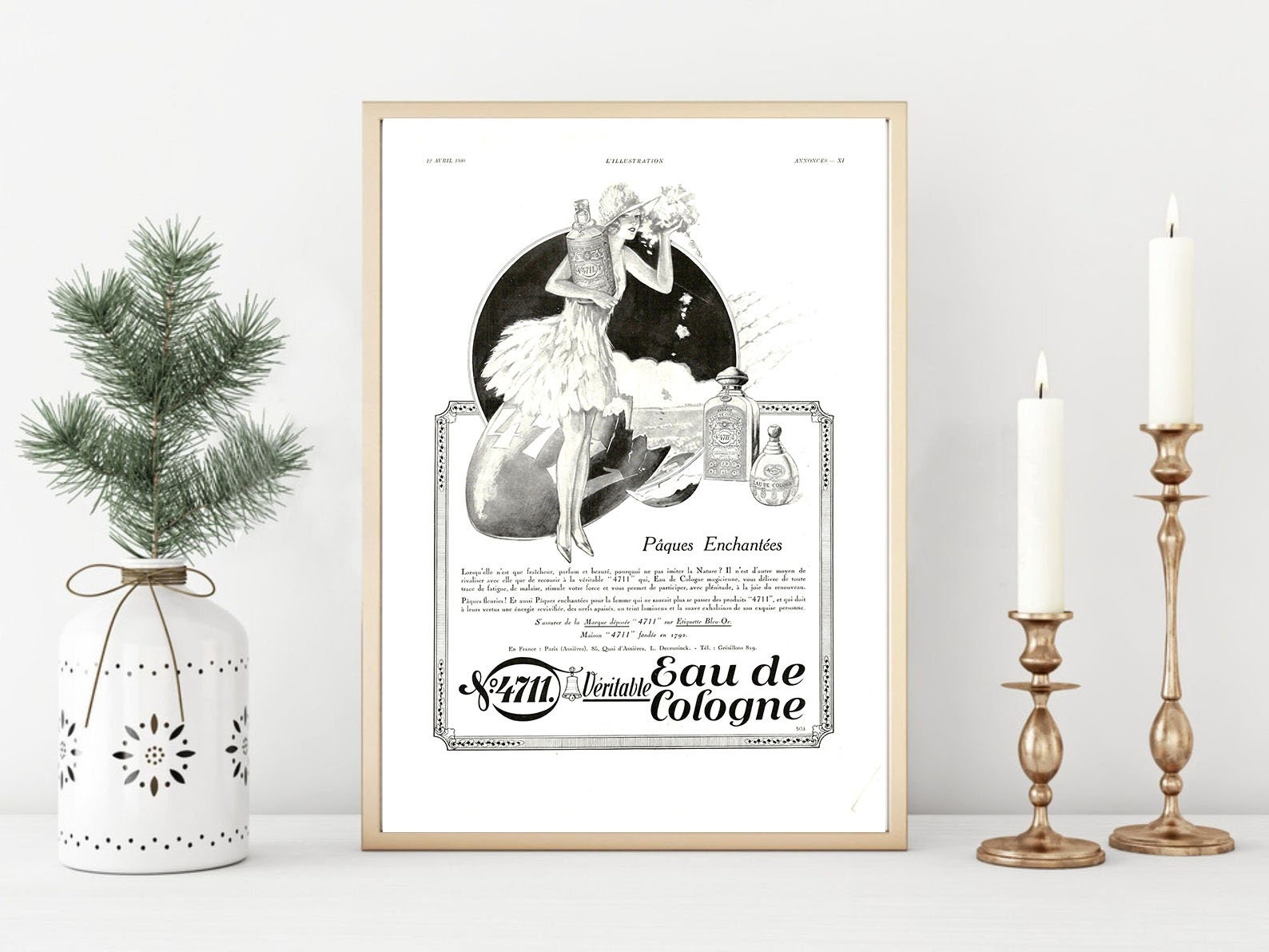 Affiche Vintage Originale Années 30- Eau de Cologne -30x40cm-Sans Cadre-Décoration Murale- Idée Cade