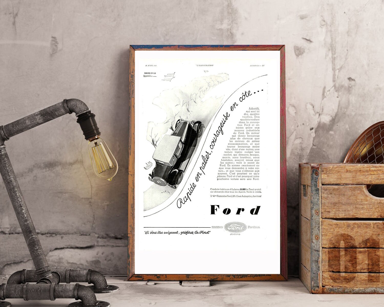 Rare & Authentique Affiche Vintage Années 30 -Ford Automobile-30x40cm- Sans Cadre - Décoration Mural