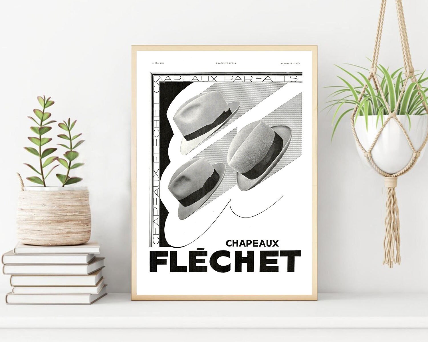 Rare & Authentique Affiche Vintage Années 30 - Chapeau Flechet -30x40cm-Sans Cadre- Décoration Mural