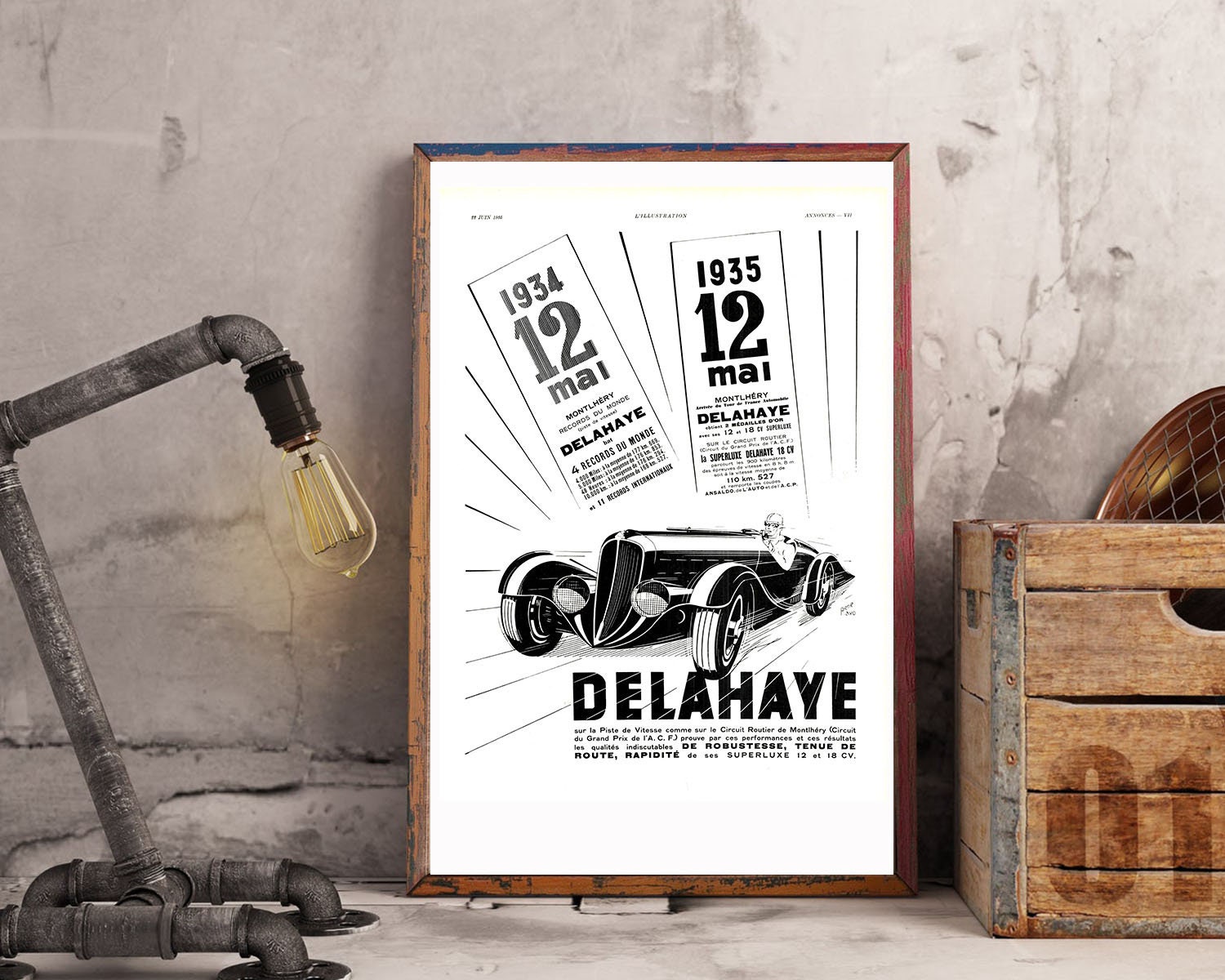 Rare & Authentique Affiche Vintage Années 30 - Delahaye -30x40cm- Sans Cadre Décoration Murale Idée 