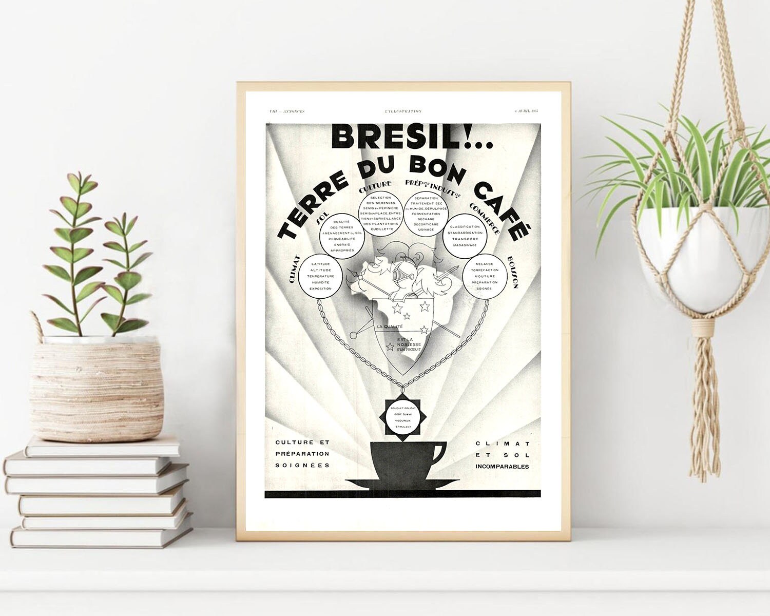 Rare & Authentique Affiche Vintage Années 30 - Cafe Du Bresil -30x40cm Sans Cadre Décoration Murale 