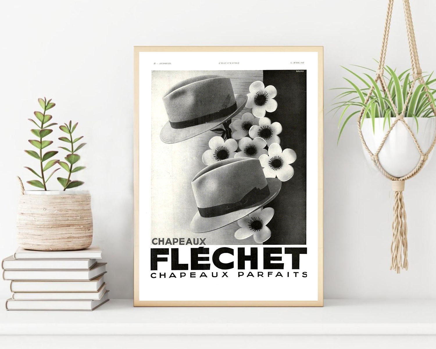 Rare & Authentique Affiche Vintage Années 30 - Chapeau Flechet -30x40cm-Sans Cadre- Décoration Mural