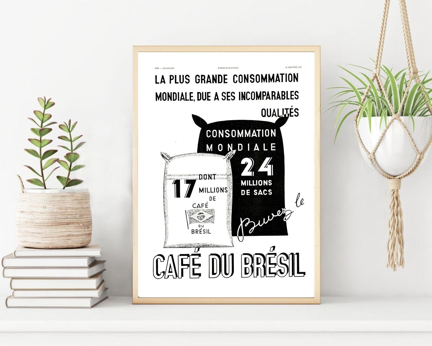 Rare & Authentique Affiche Vintage Années 30 - Cafe Du Bresil -30x40cm Sans Cadre Décoration Murale 