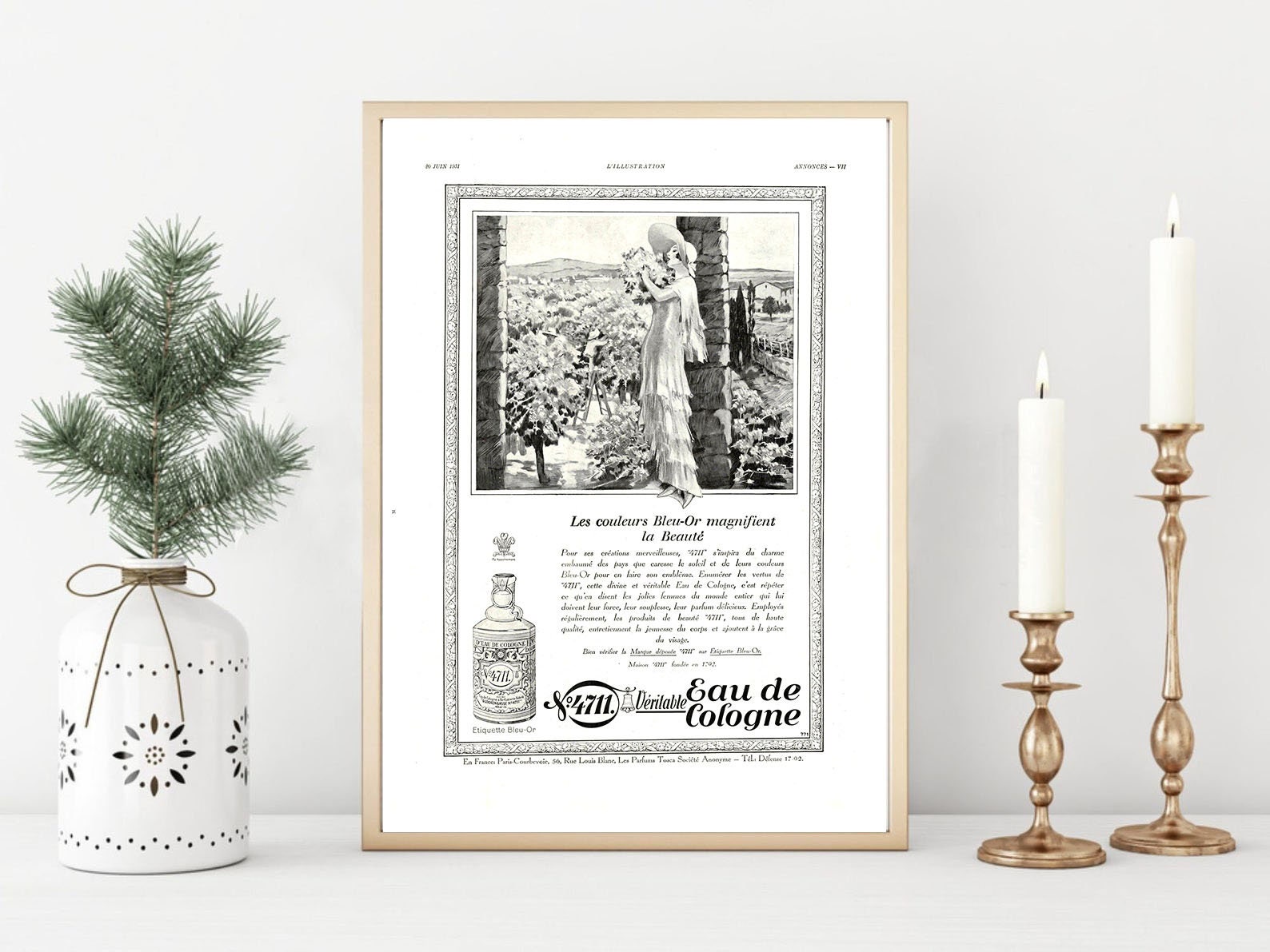 Affiche Vintage Originale Années 30- Eau de Cologne -30x40cm-Sans Cadre-Décoration Murale- Idée Cade