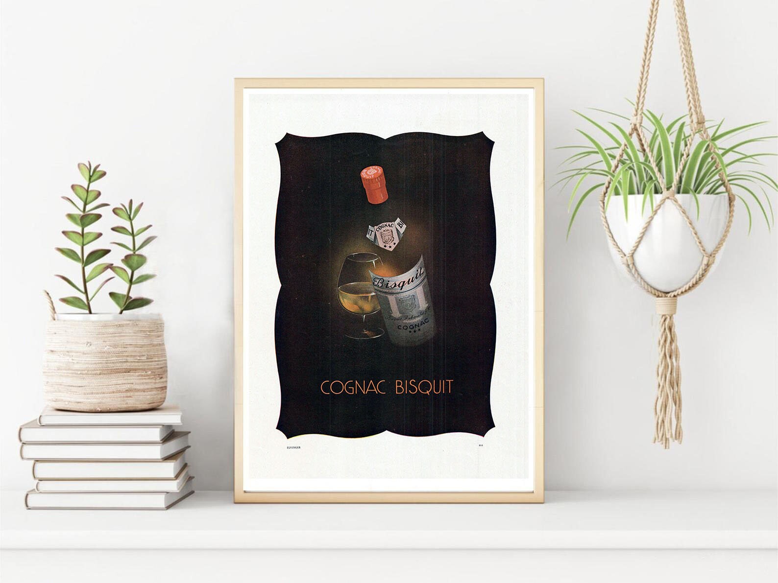 Rare & Authentique Affiche Vintage Années 30 - Cognac Bisquit -30x40cm -Sans Cadre-Décoration Murale