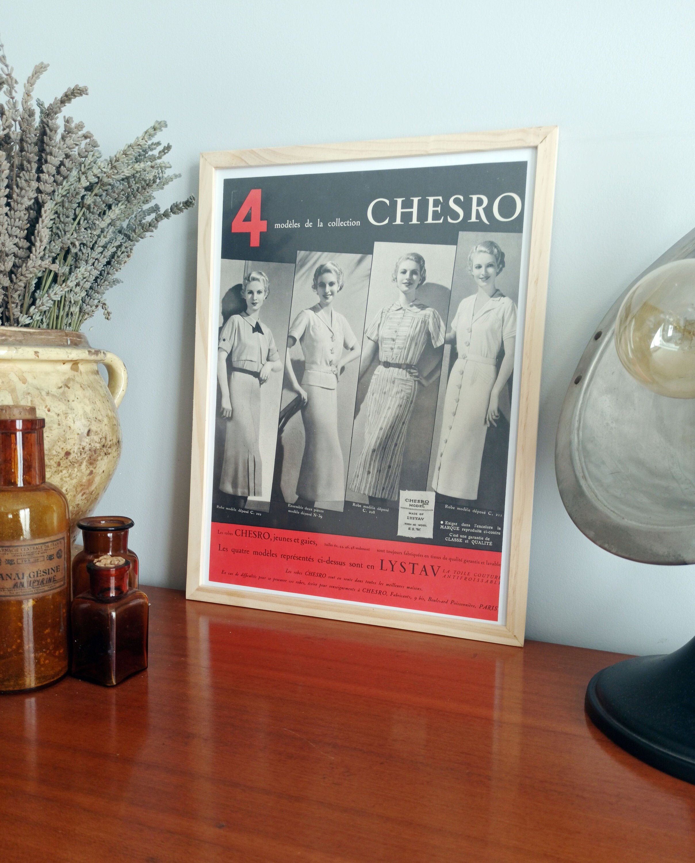 Rare & Authentique Affiche Vintage Années 30 - Chesro Fasion -30x40cm-Sans Cadre- Décoration Murale 