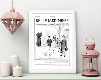 Vintage French Fashion Wall Art Print, BELLE JARDINIERE Black & White Wall Art, French Parisian Fashion Bathroom Wall Art