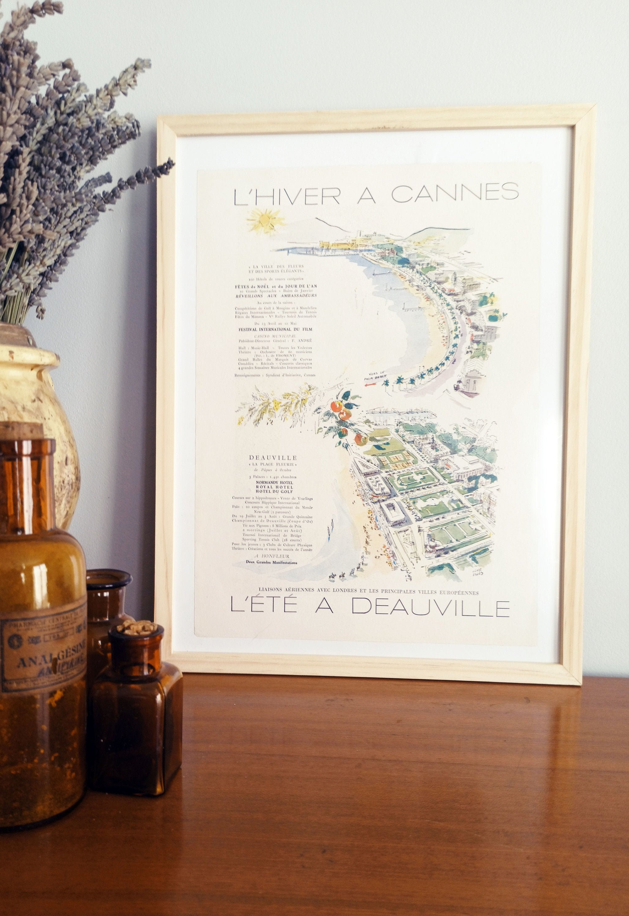 Rare & Authentique Affiche Vintage Années 30 - Deauville et Cannes -30x40cm-Sans Cadre- Décoration M