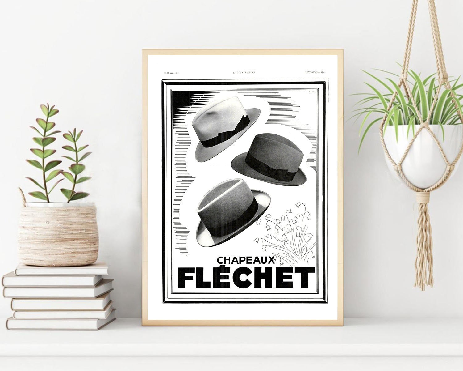 Rare & Authentique Affiche Vintage Années 30 - Chapeau Flechet -30x40cm-Sans Cadre- Décoration Mural