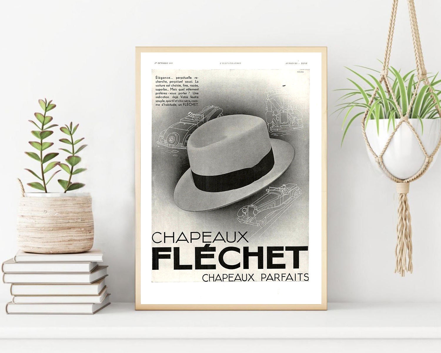 Rare & Authentique Affiche Vintage Années 30 - Chapeau Flechet -30x40cm-Sans Cadre- Décoration Mural
