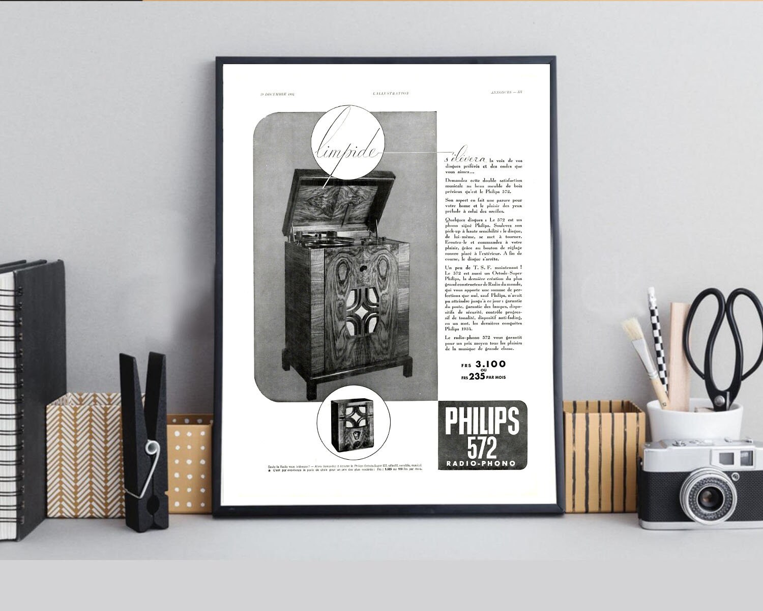 Rare & Authentique Affiche Vintage Années 30 - Radio Tsf Philips -30x40cm Sans Cadre Décoration Mura