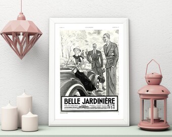 Vintage French Fashion Wall Art Print, BELLE JARDINIERE Black & White Wall Art, French Parisian Fashion Bathroom Wall Art