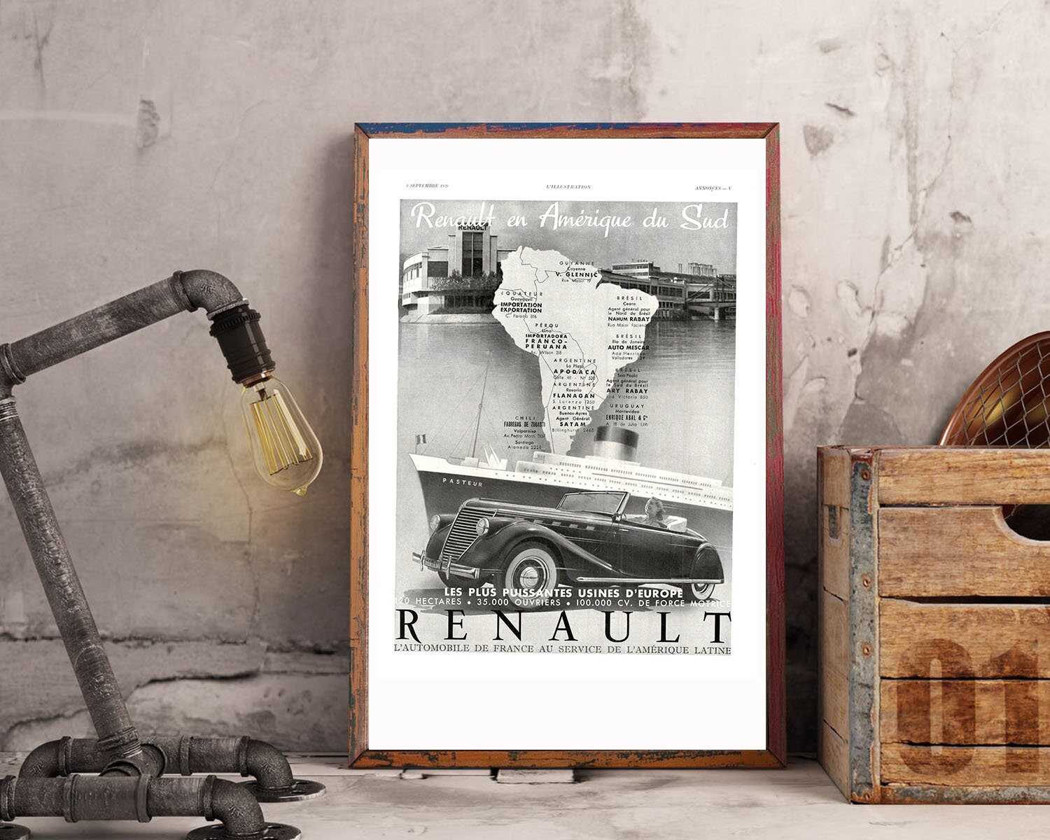 Rare & Authentique Affiche Vintage Années 30 -Renault Automobile-30x40cm- Sans Cadre - Décoration Mu