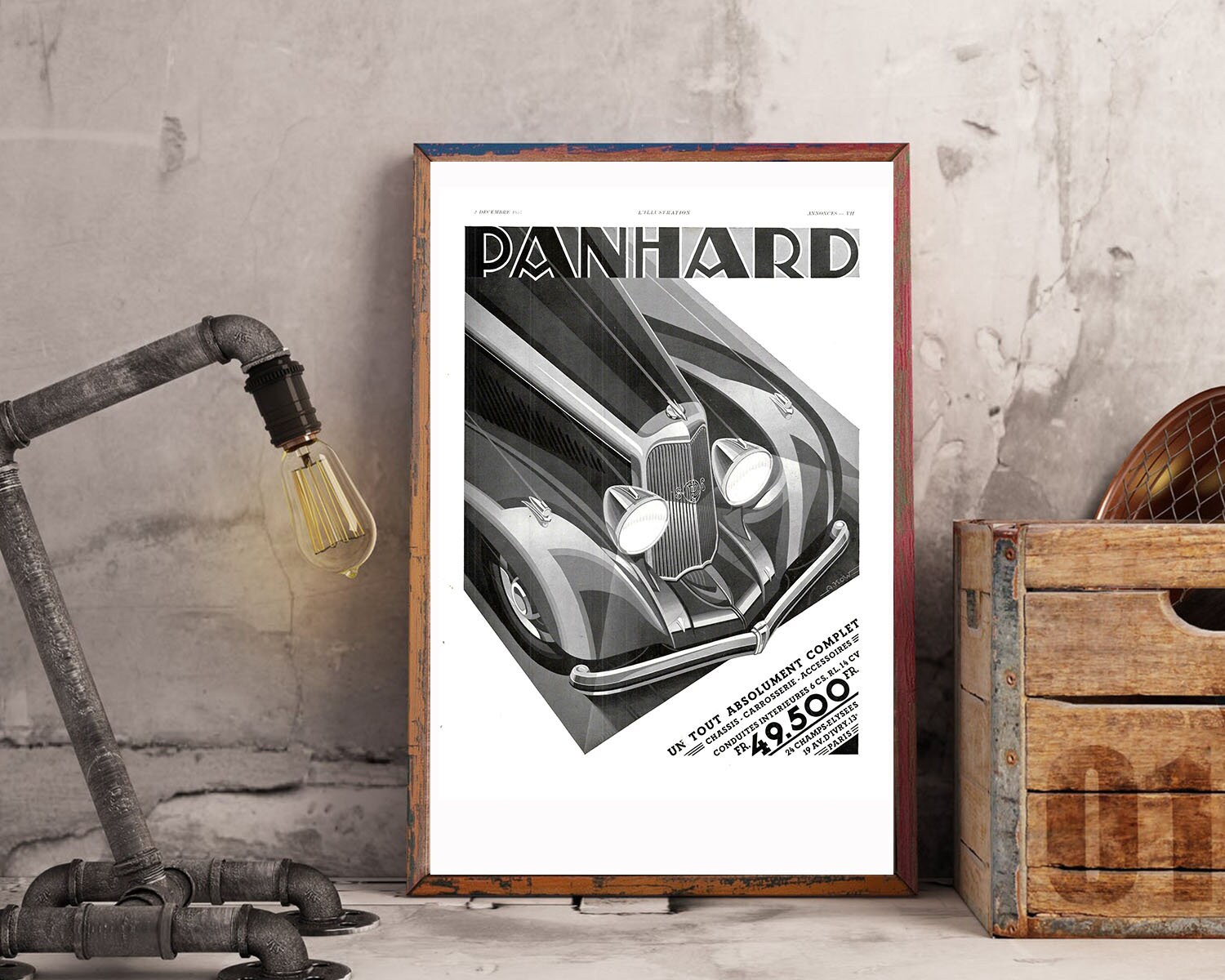 Rare & Authentique Affiche Vintage Années 30 - Panhard Auto -30x40cm- Sans Cadre Décoration Murale I