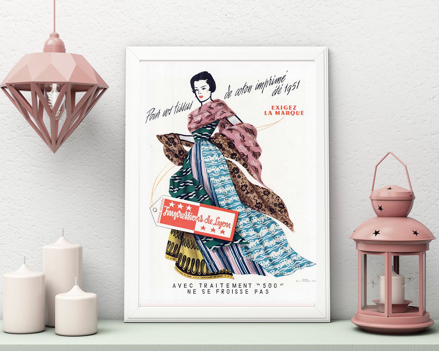 Rare & Authentique Affiche Vintage Années 30 - Tissu de Lyon -30x40cm Sans Cadre Décoration Murale I