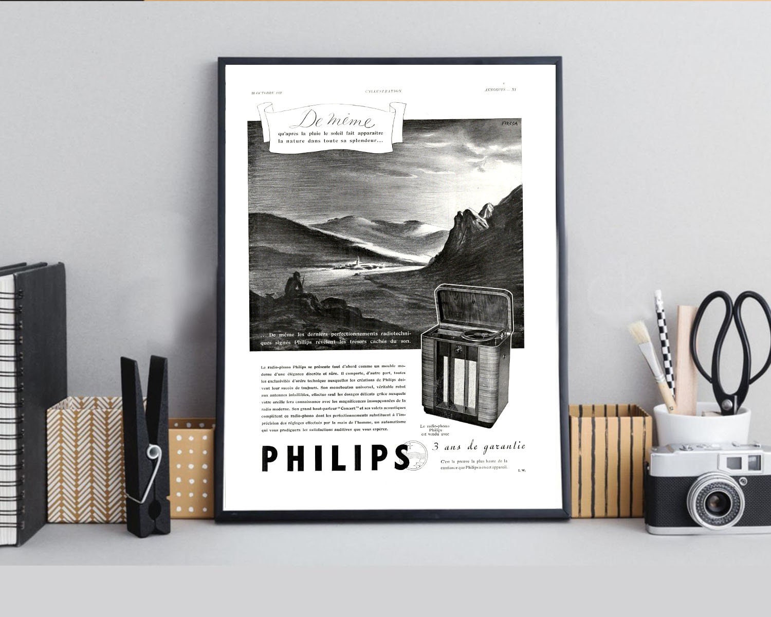 Rare & Authentique Affiche Vintage Années 30 - Radio Tsf Philips -30x40cm Sans Cadre Décoration Mura