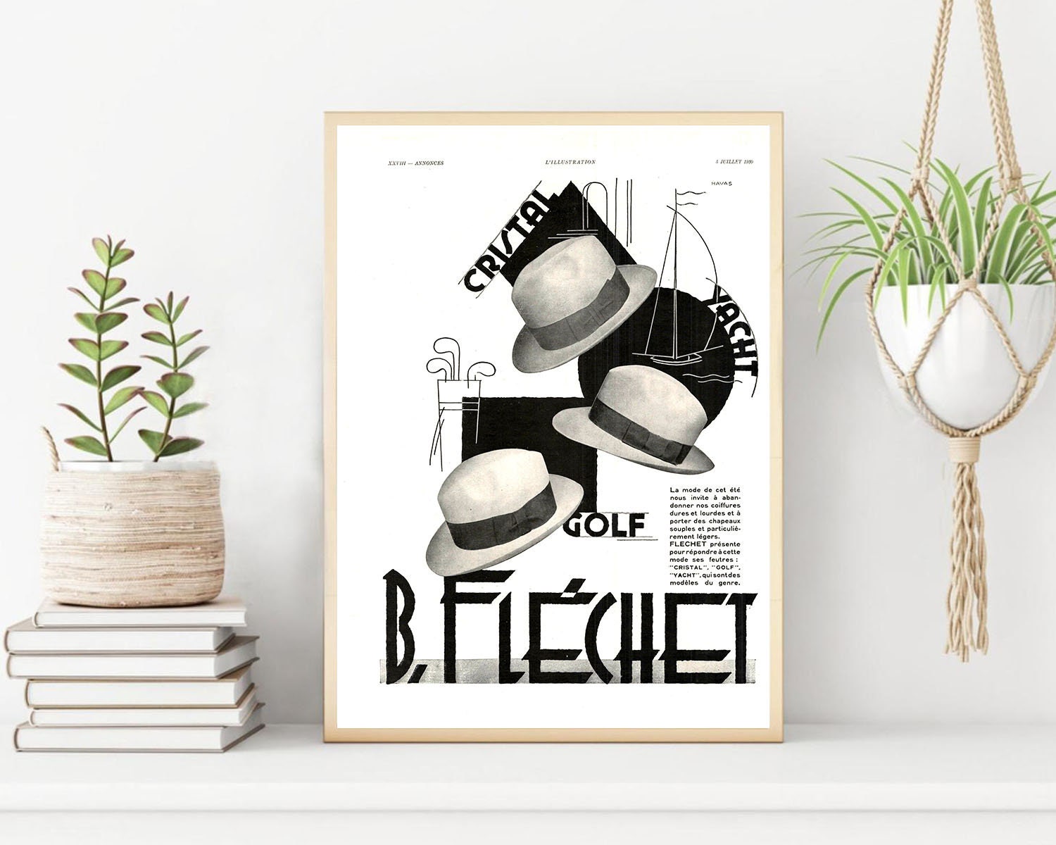 Rare & Authentique Affiche Vintage Années 30 - Chapeau Flechet -30x40cm-Sans Cadre- Décoration Mural