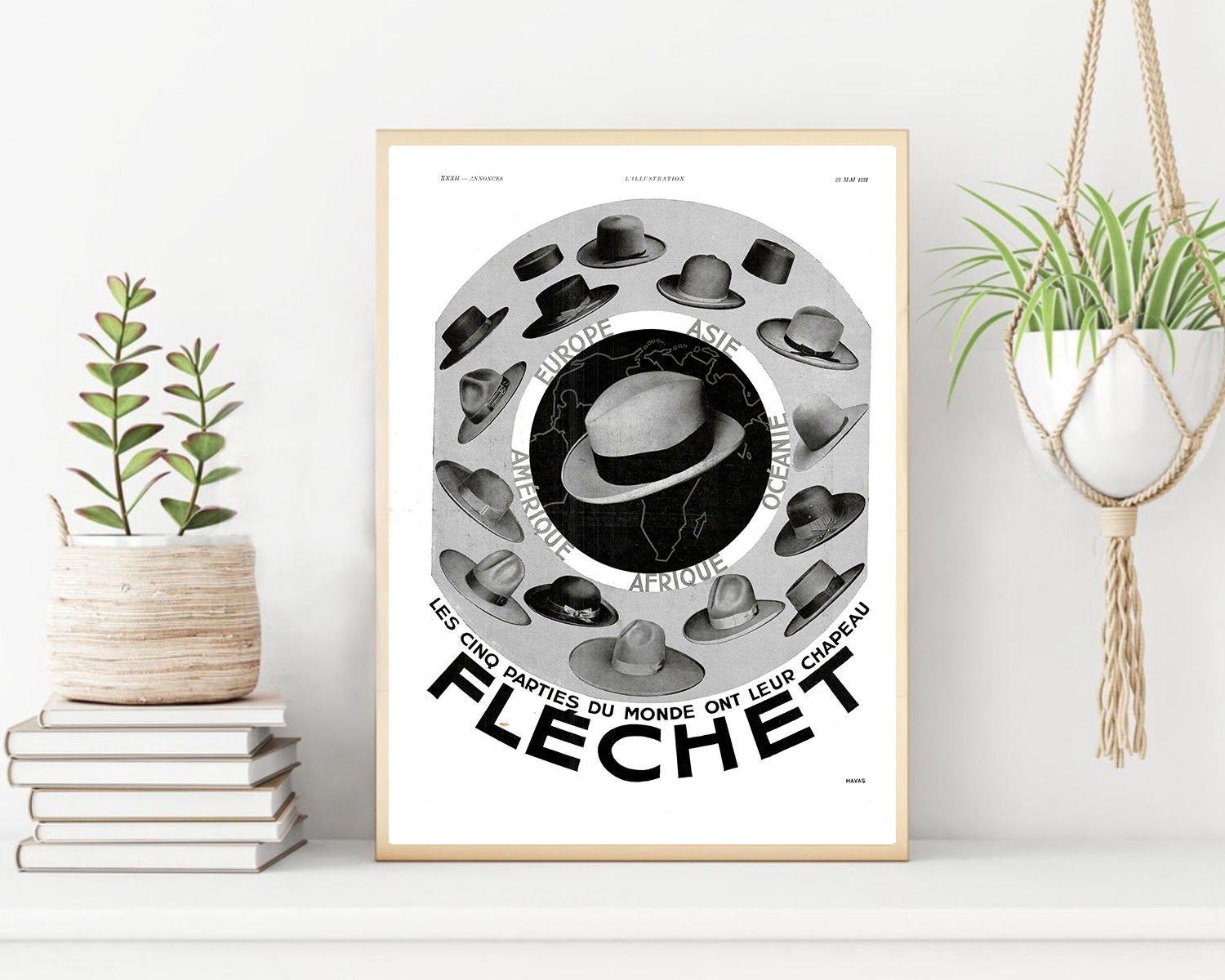 Rare & Authentique Affiche Vintage Années 30 - Chapeau Flechet -30x40cm-Sans Cadre- Décoration Mural
