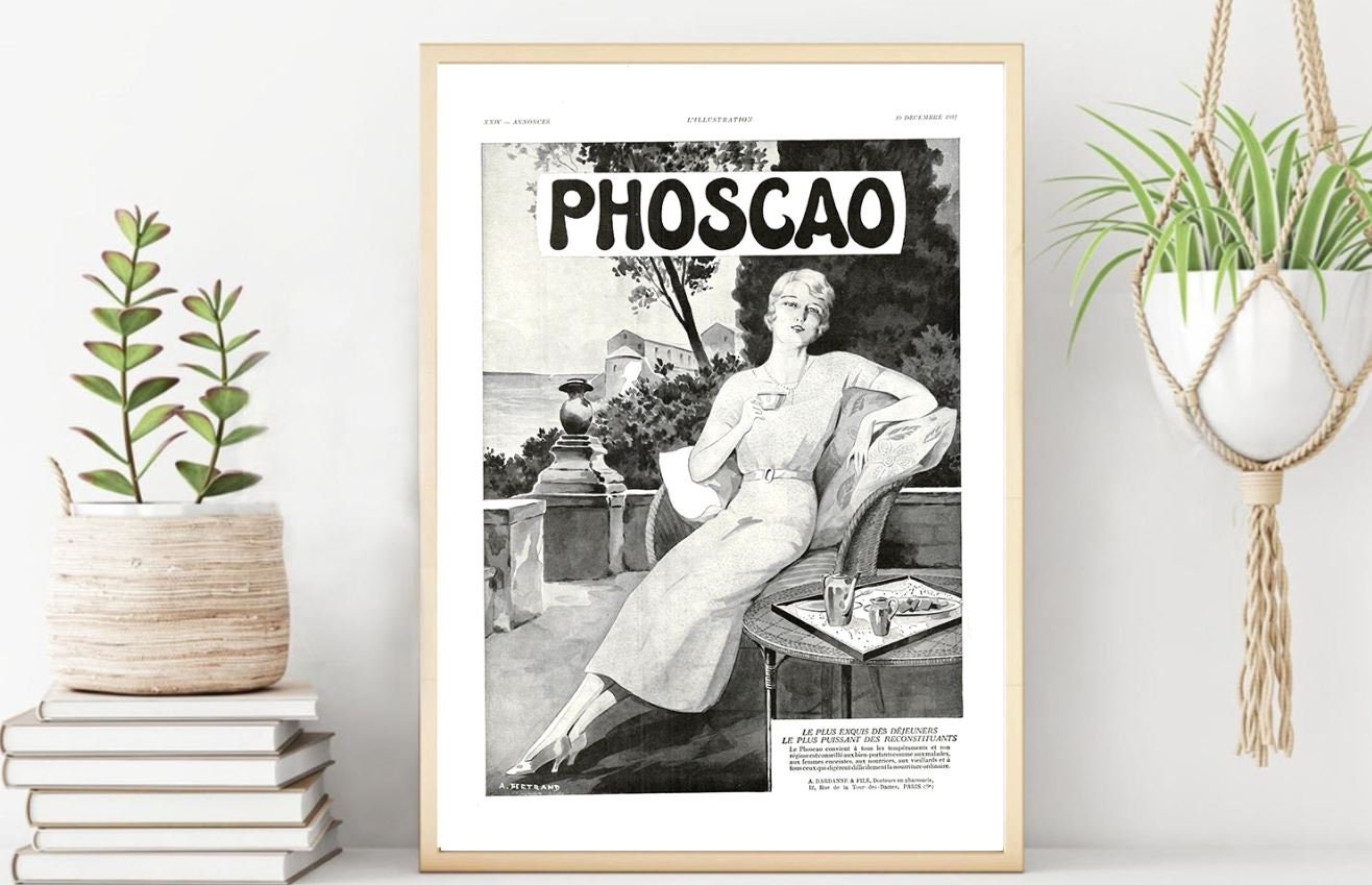 Rare & Authentique Affiche Vintage Années 30 - Café Phoscao -30x40cm Sans Cadre Décoration Murale Id