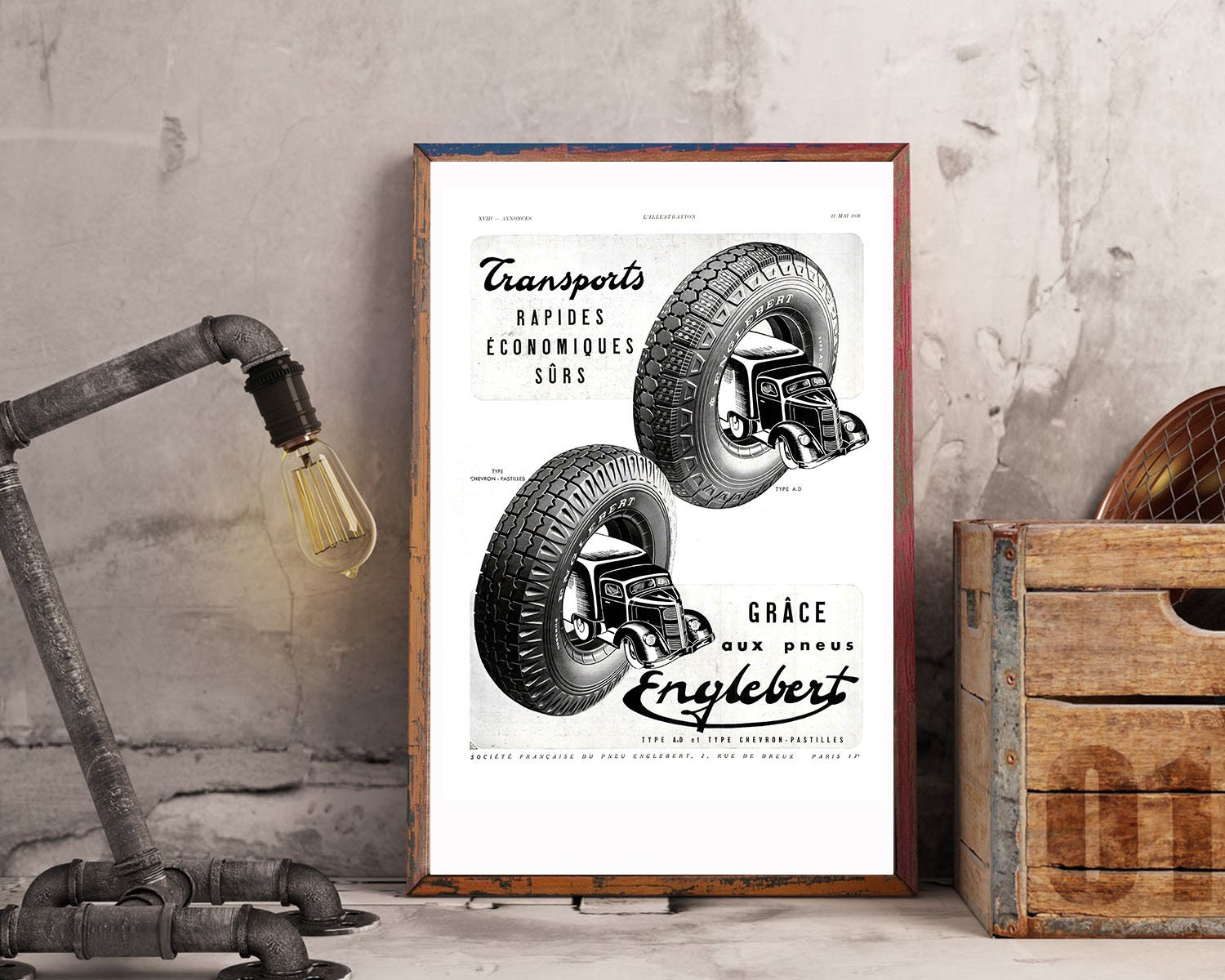 Rare & Authentique Affiche Vintage Années 30 - Englebert -30x40cm- Sans Cadre Décoration Murale Idée