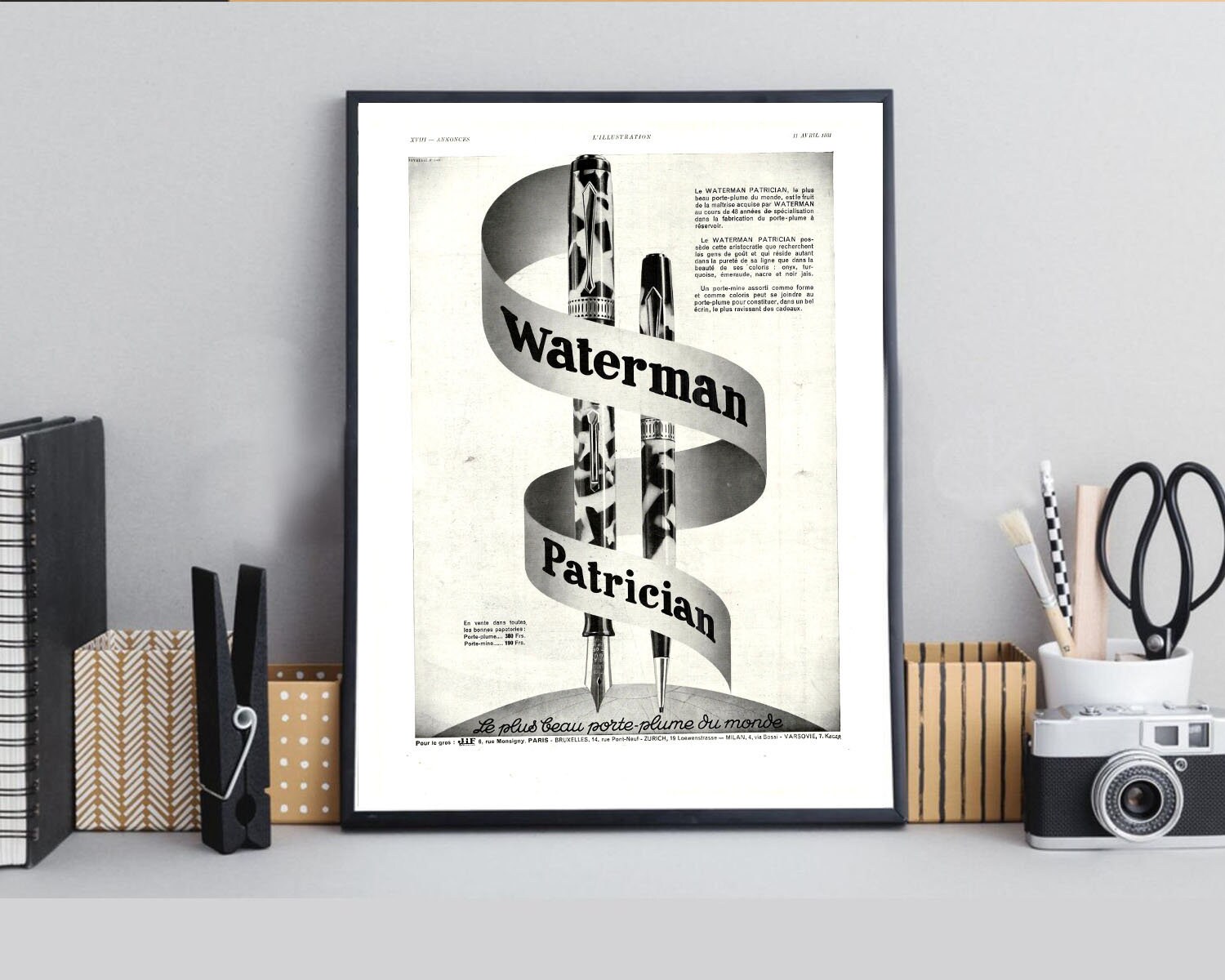 Rare & Authentique Affiche Vintage Années 30 - Stylo Jif Waterman -30x40cm Sans Cadre Décoration Mur