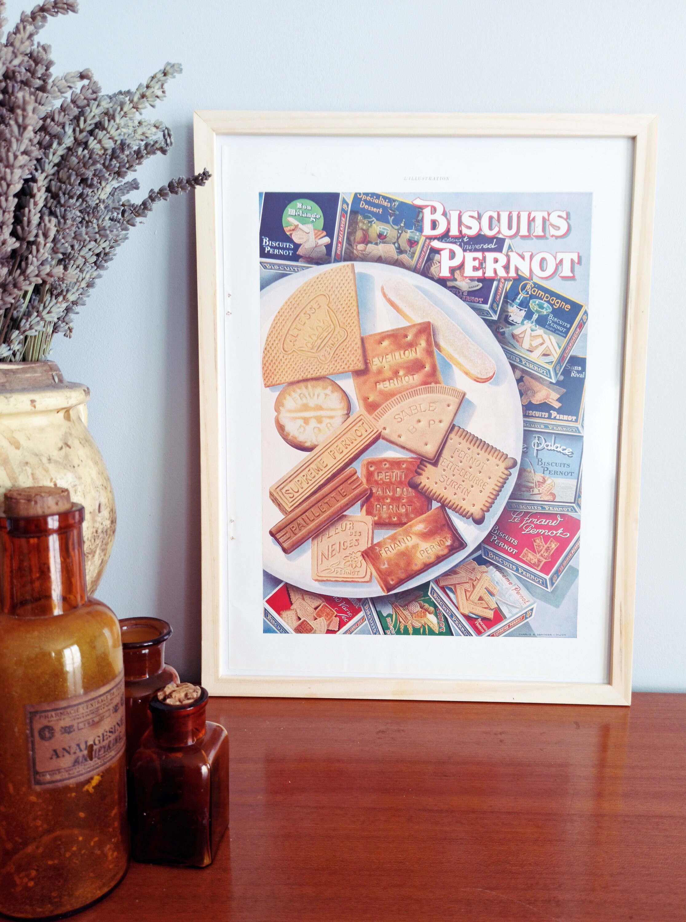 Rare & Authentique Affiche Vintage Années 30 - Biscuit Pernot -30x40cm Sans Cadre Décoration Murale
