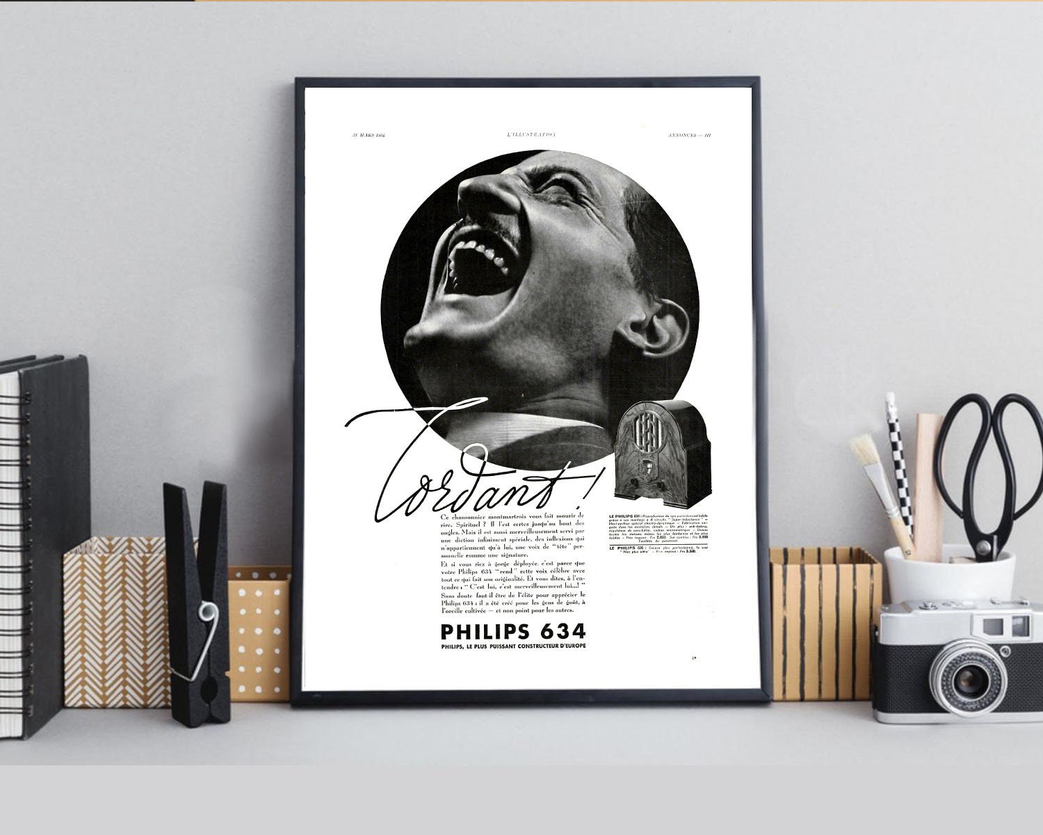 Rare & Authentique Affiche Vintage Années 30 - Radio Tsf Philips -30x40cm Sans Cadre Décoration Mura