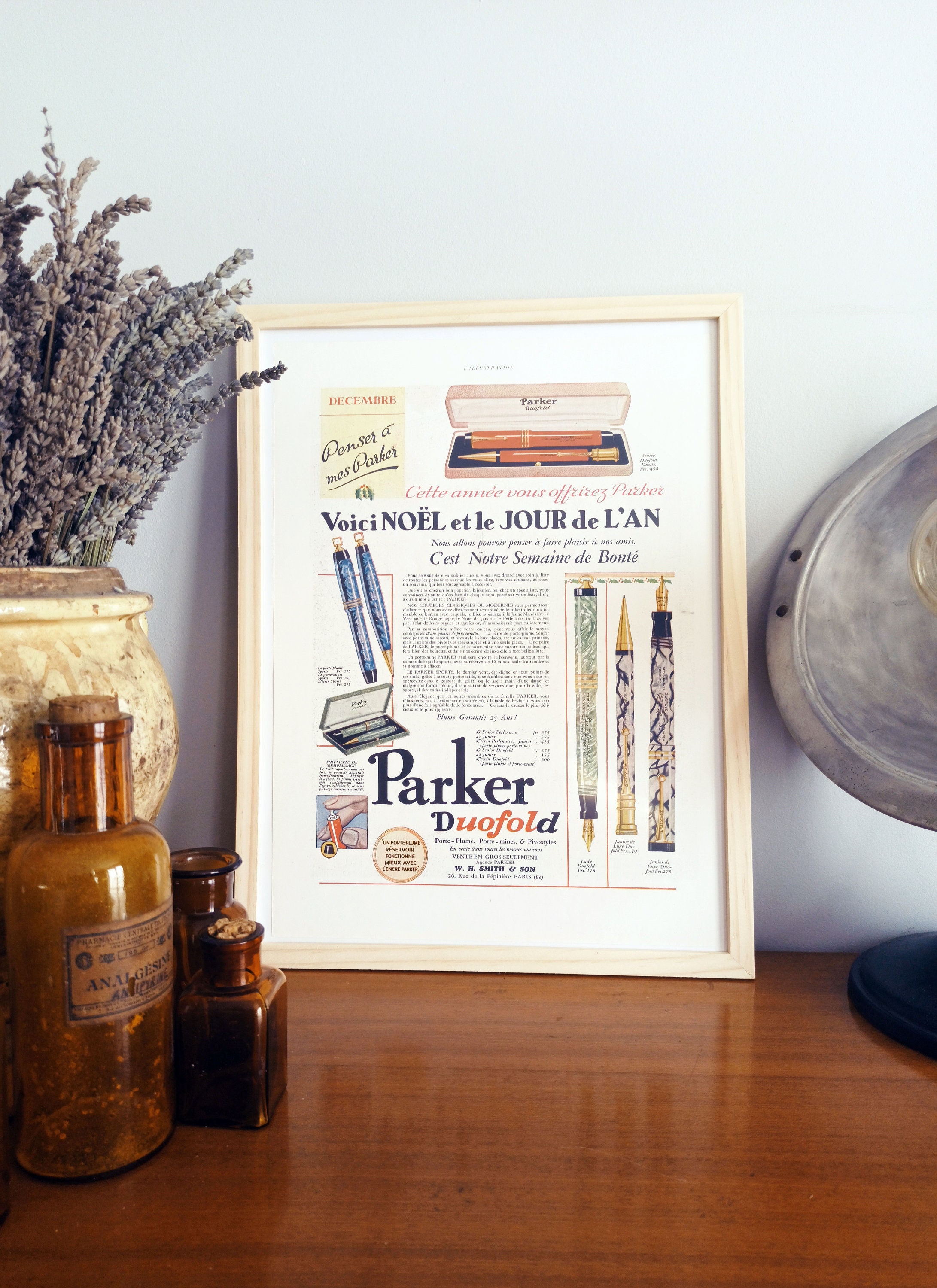 Rare & Authentique Affiche Vintage Années 30 - Parker -30x40cm Sans Cadre Décoration Murale Idée Cad