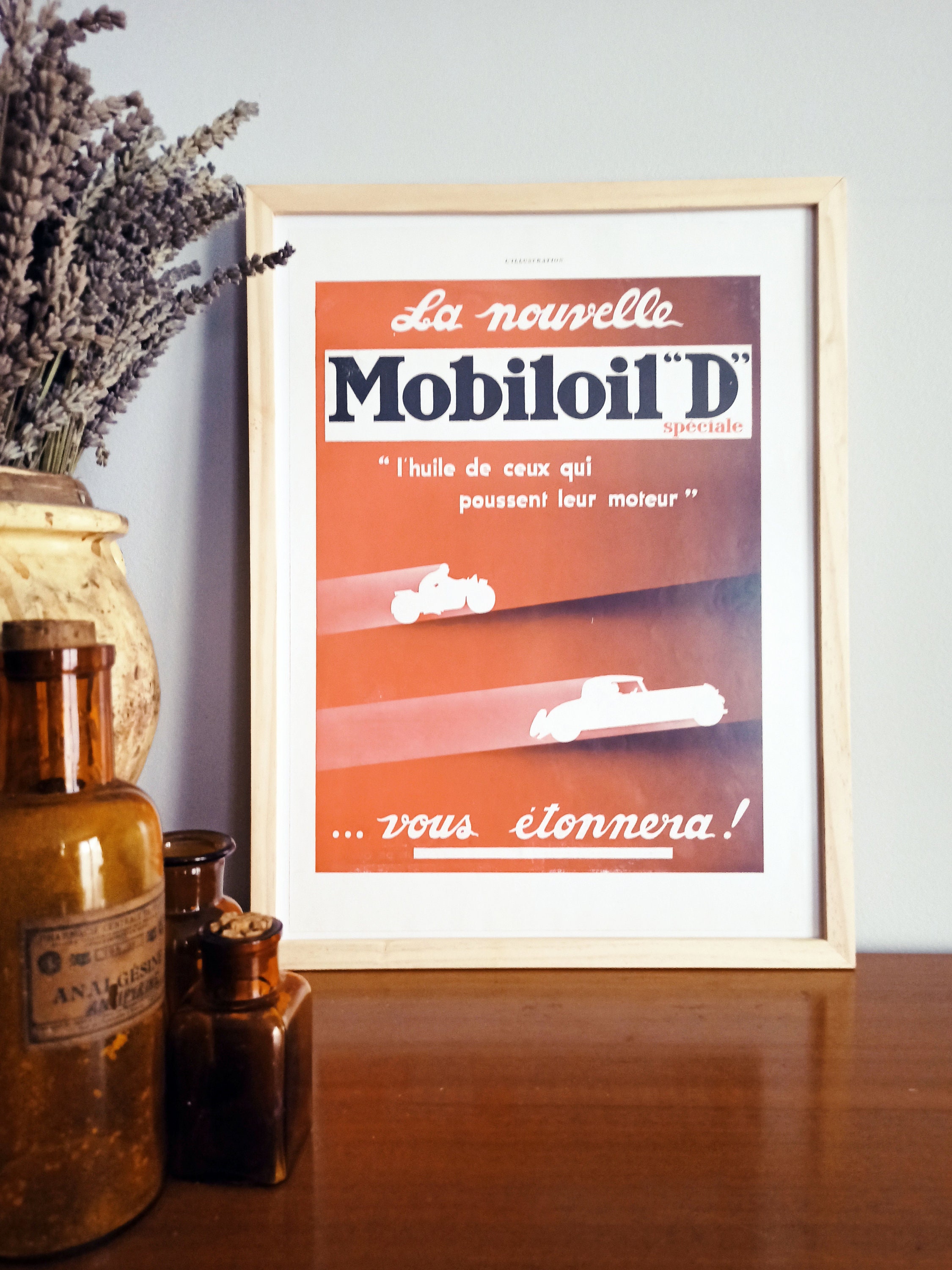 Rare & Authentique Affiche Vintage Années 30 - Mobiloil -30x40cm Sans Cadre Décoration Murale Idée C