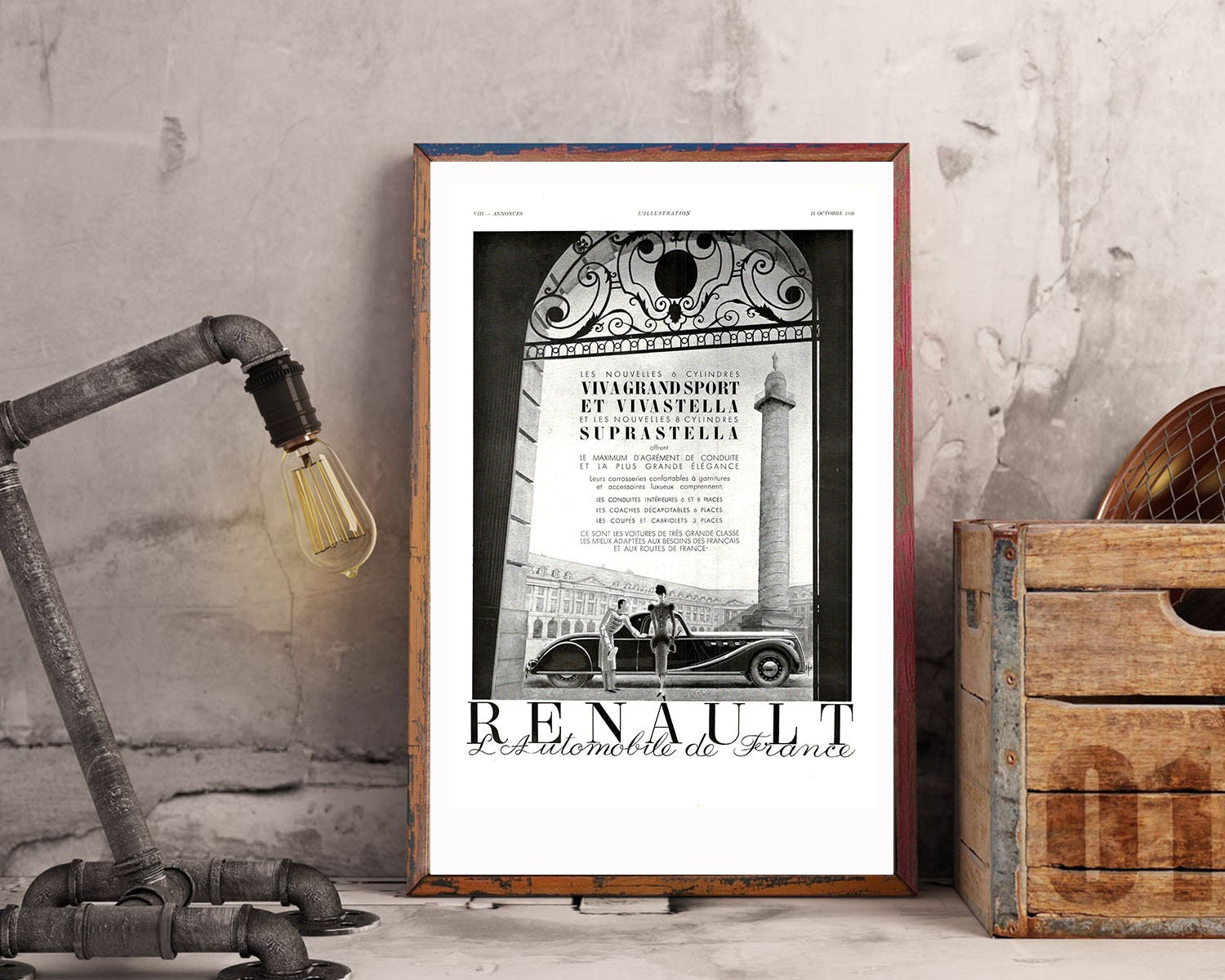 Rare & Authentique Affiche Vintage Années 30 -Renault Automobile-30x40cm- Sans Cadre - Décoration Mu