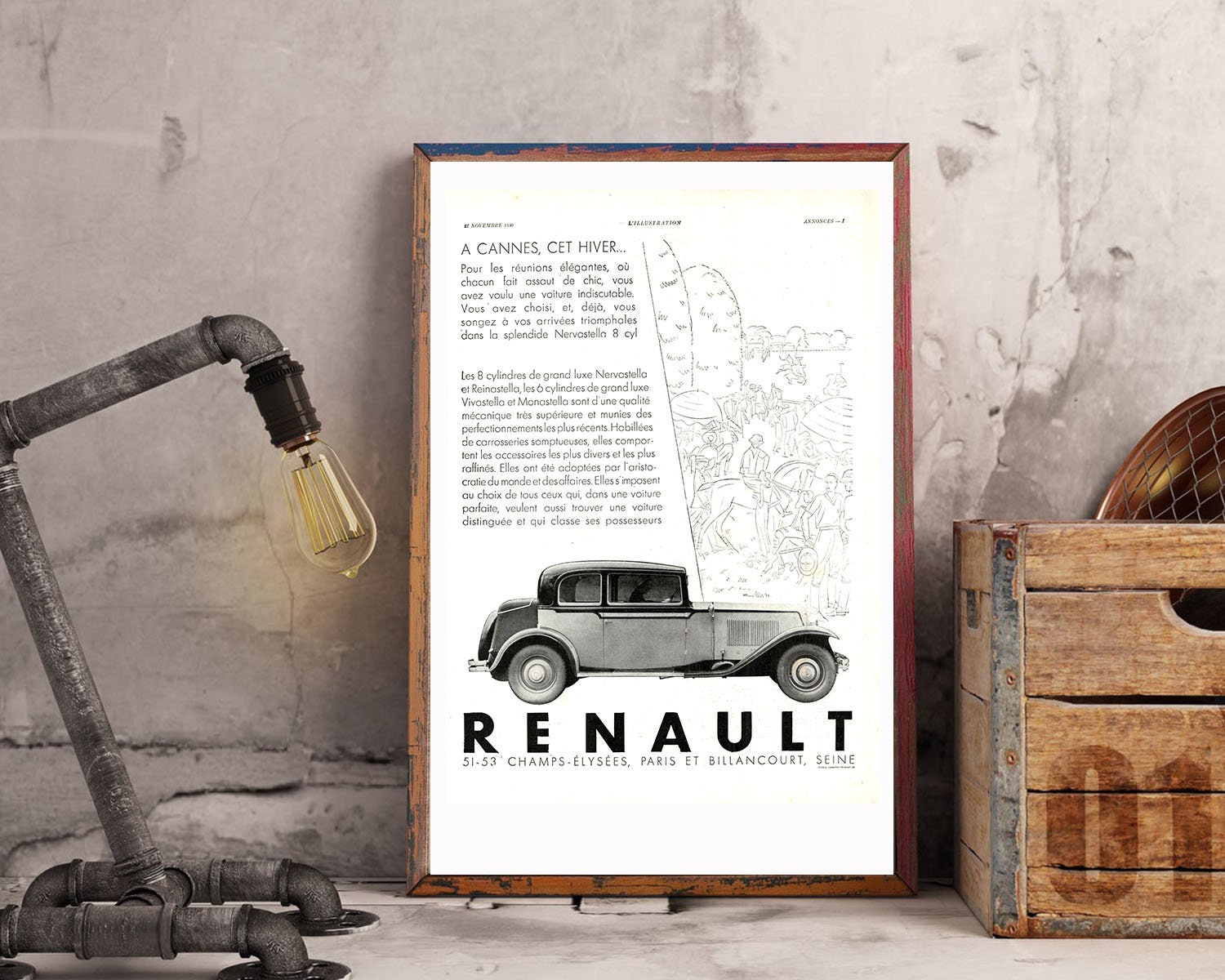Rare & Authentique Affiche Vintage Années 30 -Renault Automobile-30x40cm- Sans Cadre - Décoration Mu