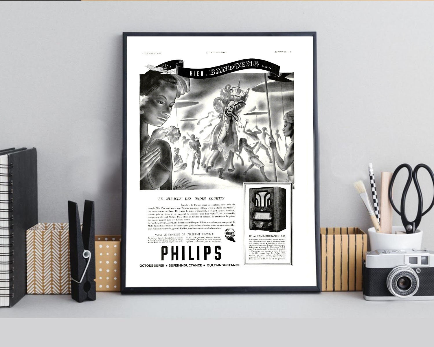Rare & Authentique Affiche Vintage Années 30 - Radio Tsf Philips -30x40cm Sans Cadre Décoration Mura