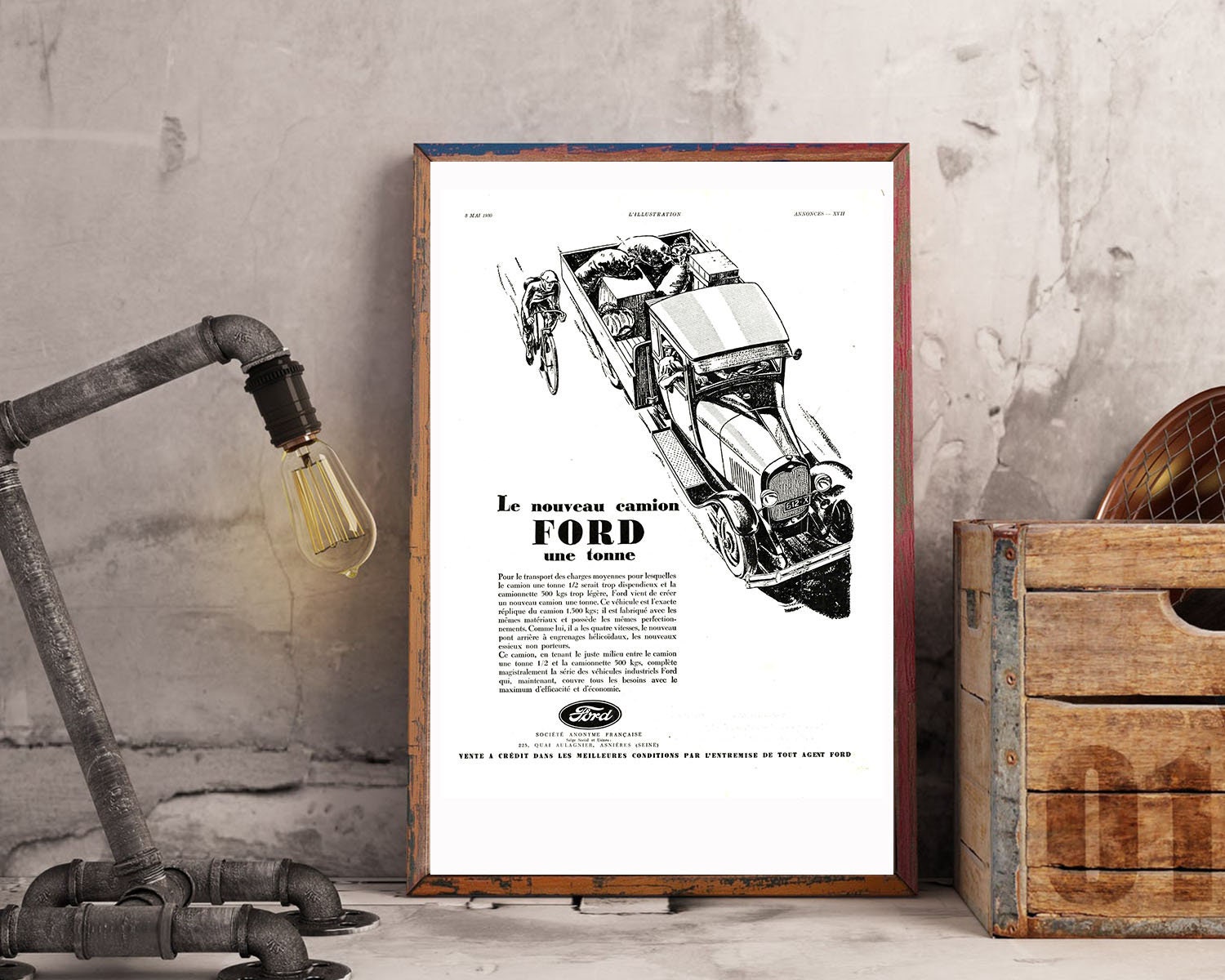 Rare & Authentique Affiche Vintage Années 30 -Ford Automobile-30x40cm- Sans Cadre - Décoration Mural