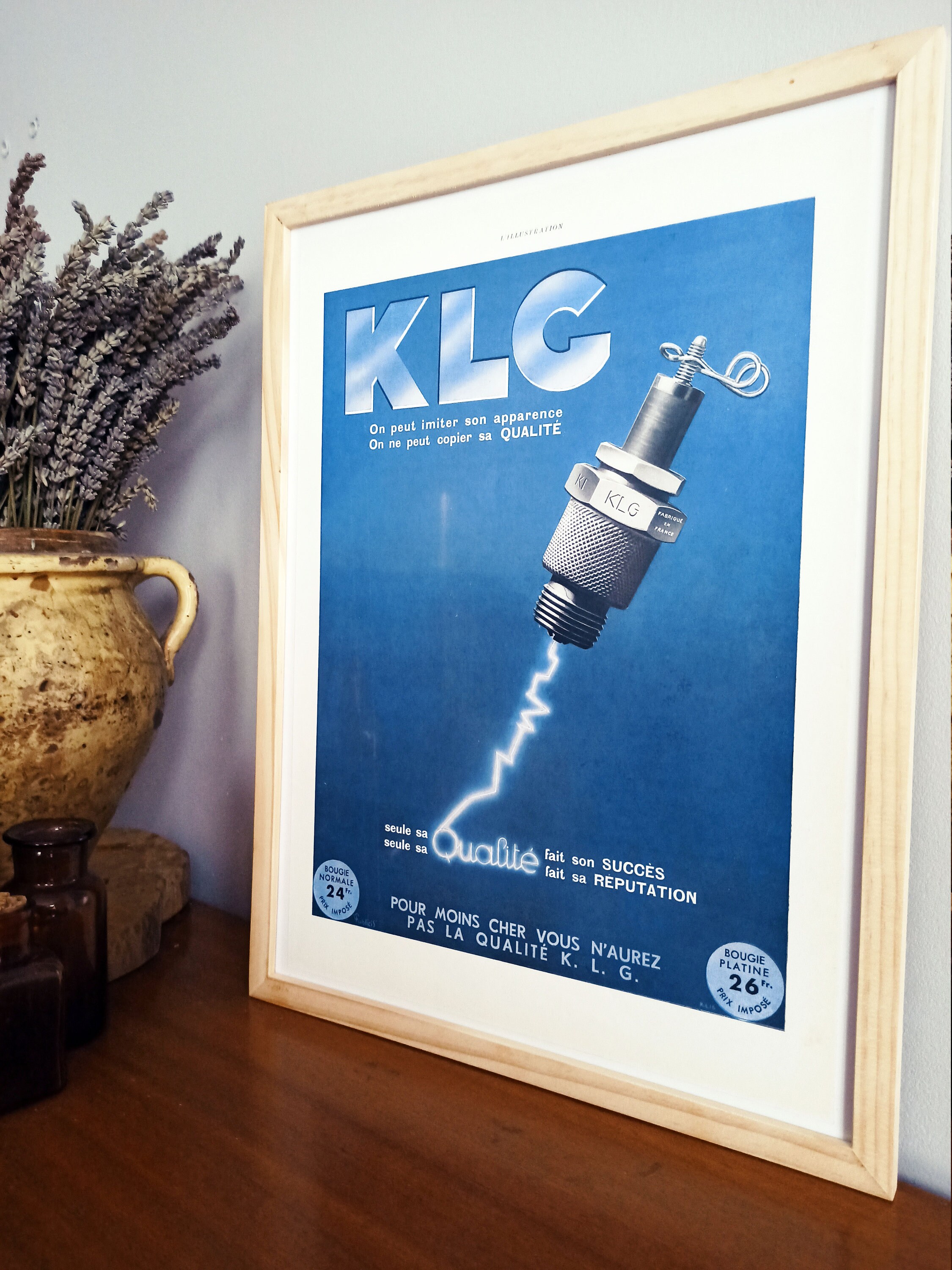 Rare & Authentique Affiche Vintage Années 30 - Klg Automobile-30x40cm- Sans Cadre Décoration Murale 