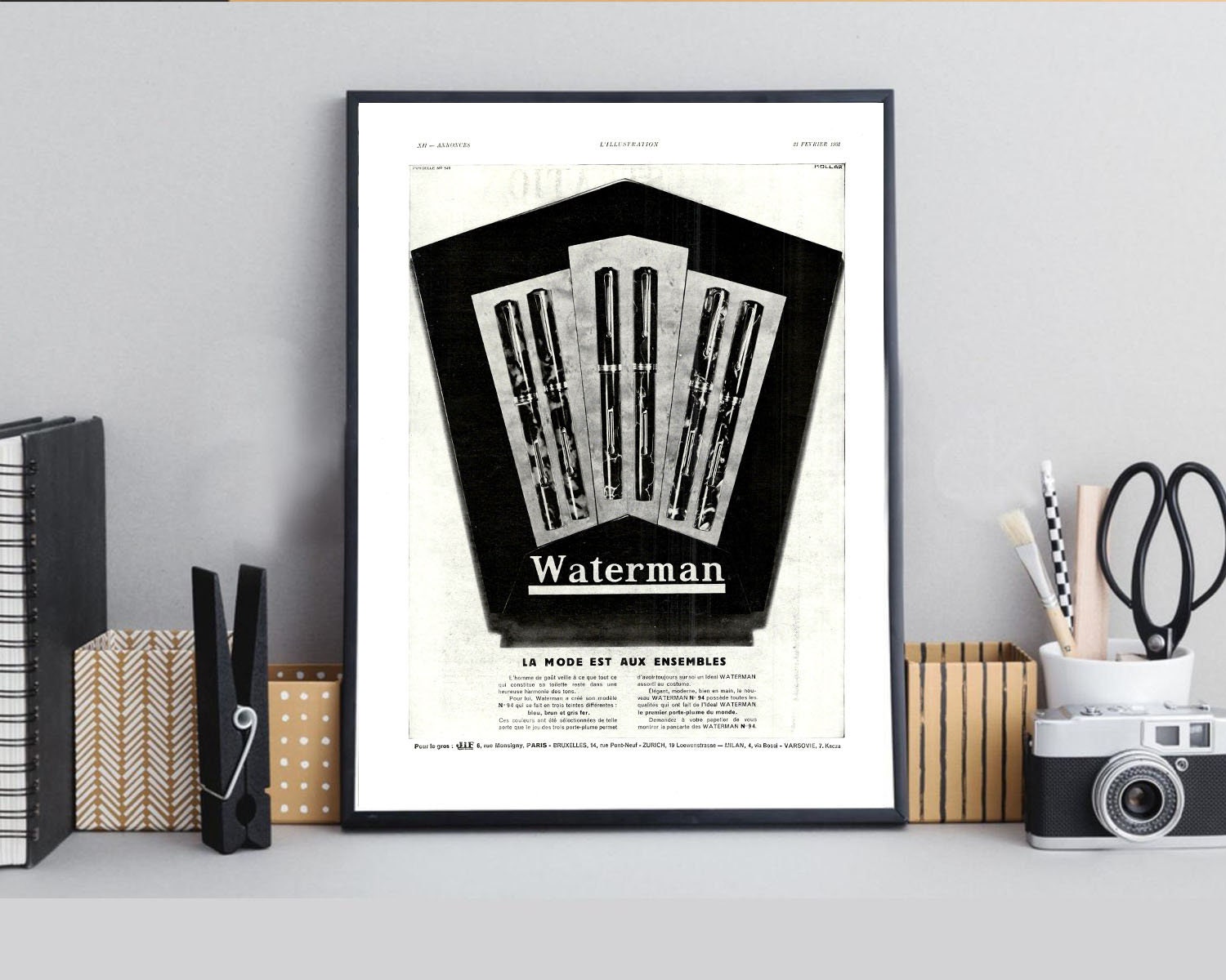 Rare & Authentique Affiche Vintage Années 30 - Stylo Jif Waterman -30x40cm Sans Cadre Décoration Mur