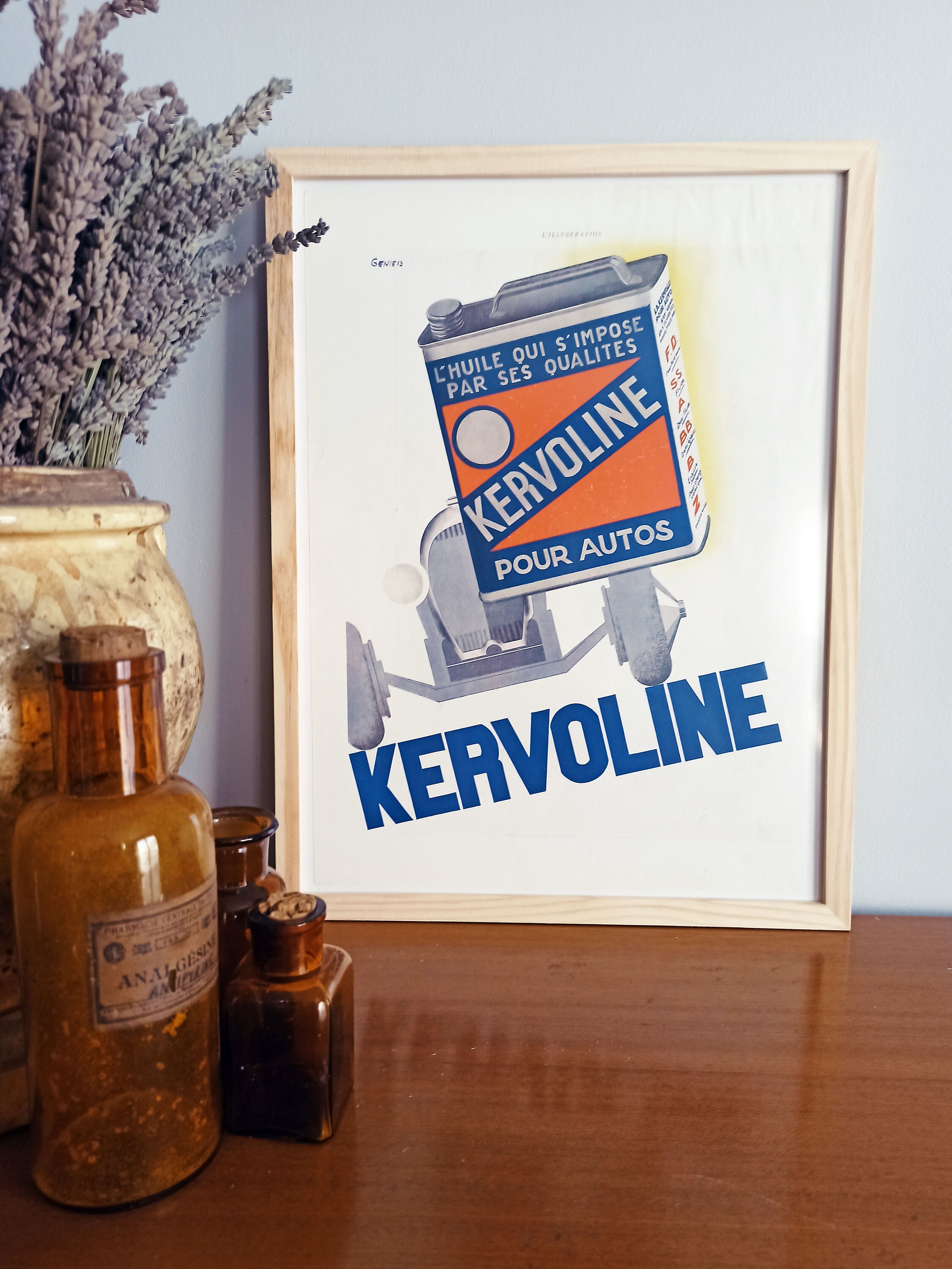 Rare & Authentique Affiche Vintage Années 30 -Kervoline Automobile-30x40cm- Sans Cadre - Décoration 