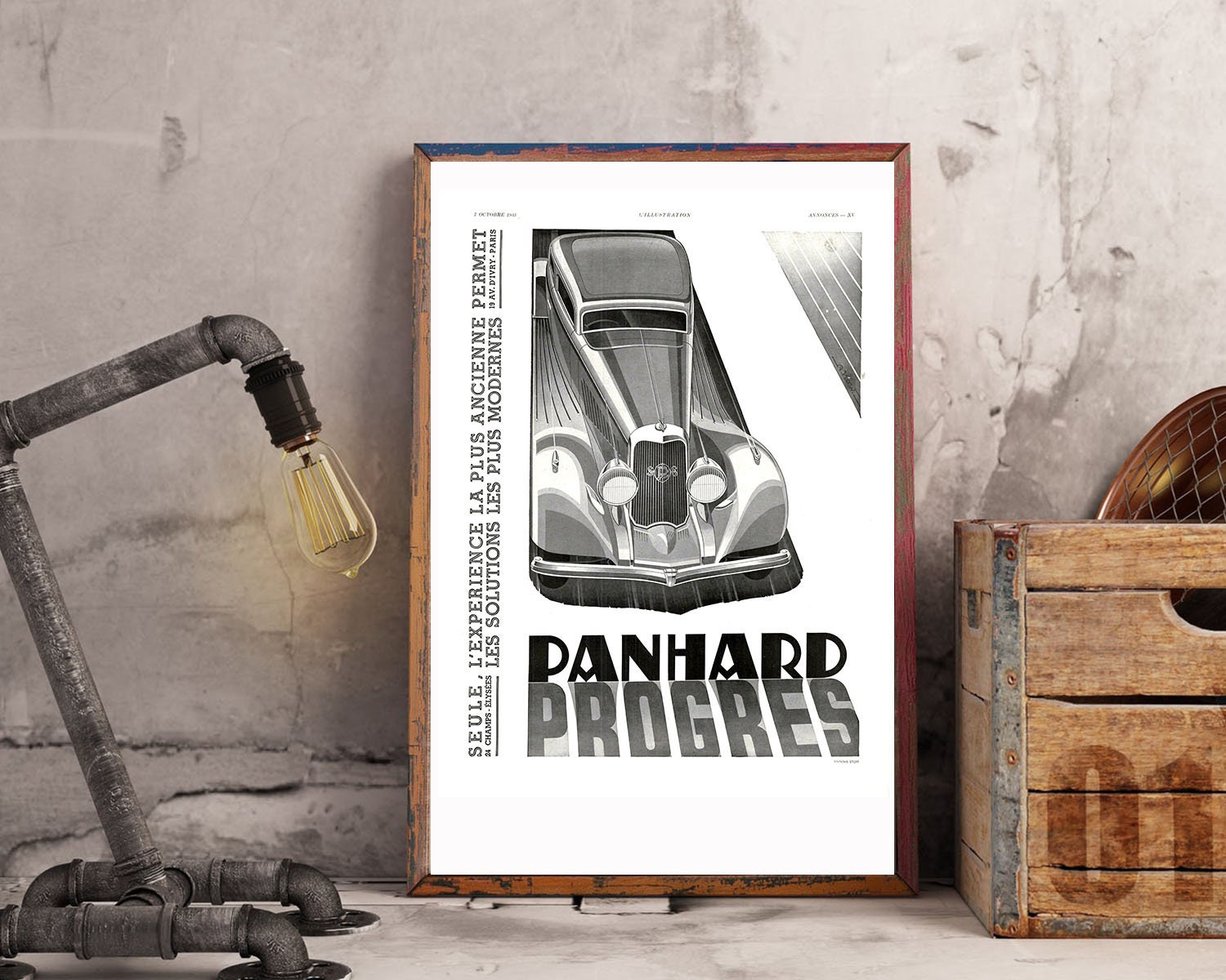 Rare & Authentique Affiche Vintage Années 30 - Panhard Auto -30x40cm- Sans Cadre Décoration Murale I