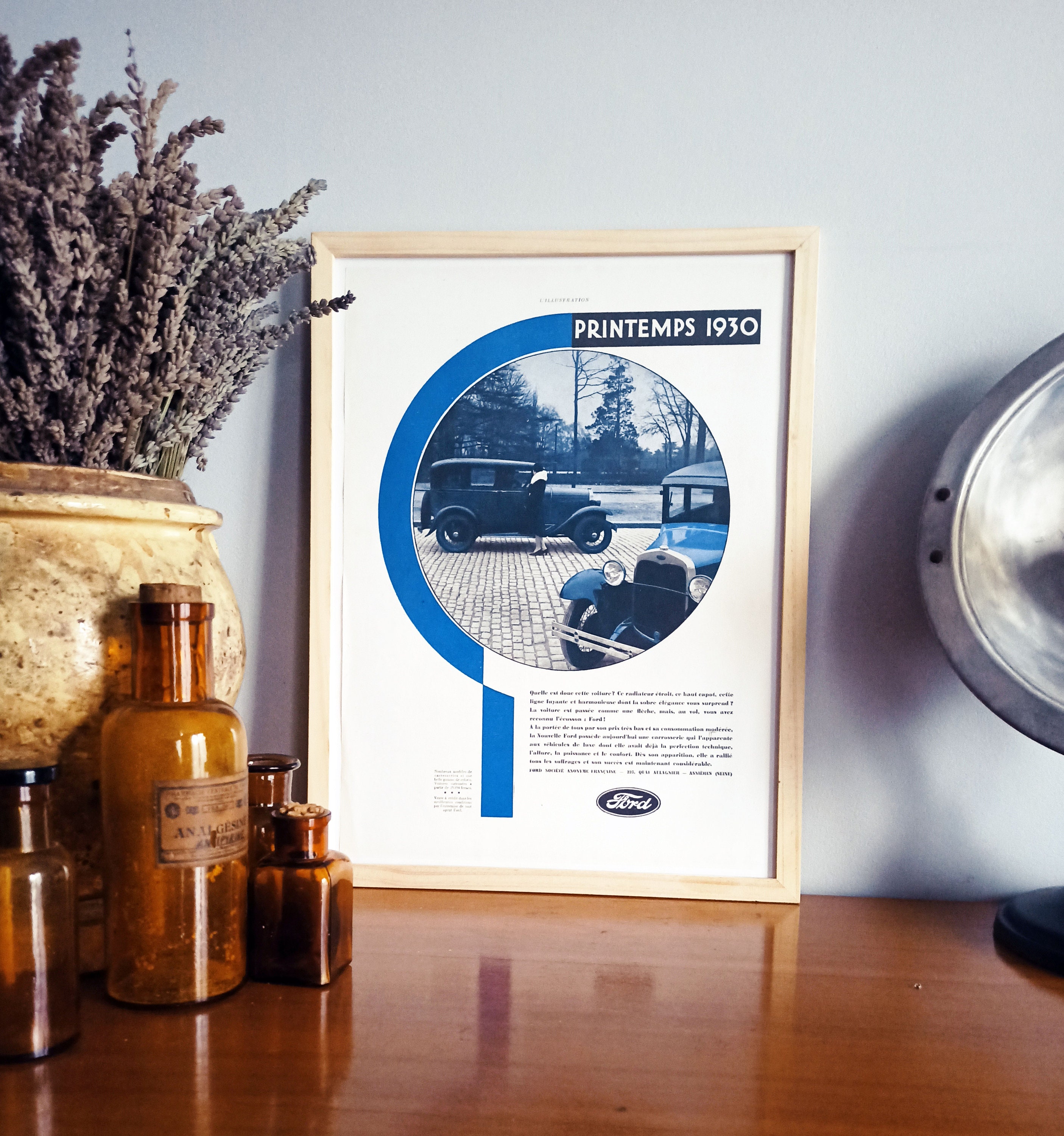 Rare & Authentique Affiche Vintage Années 30 -Ford Automobile-30x40cm- Sans Cadre - Décoration Mural