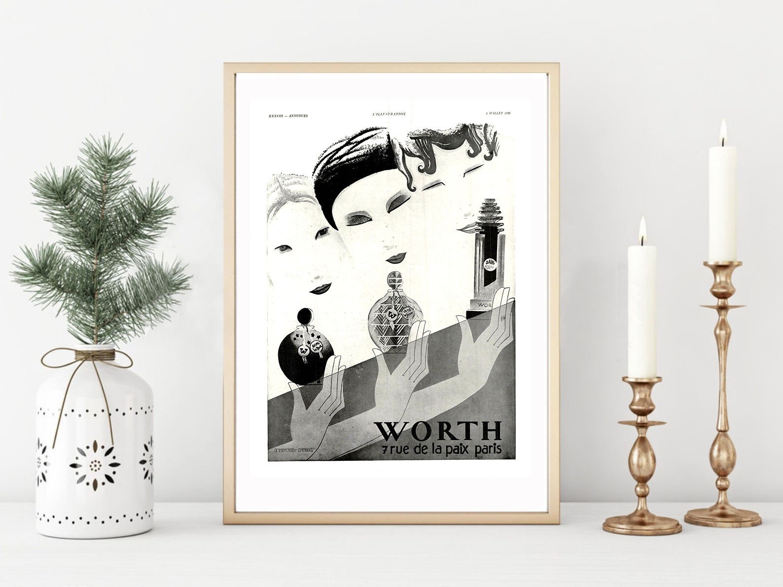 Affiche Vintage Originale Années 30- Worth Parfum -30x40cm-Sans Cadre-Décoration Murale- Idée Cadeau
