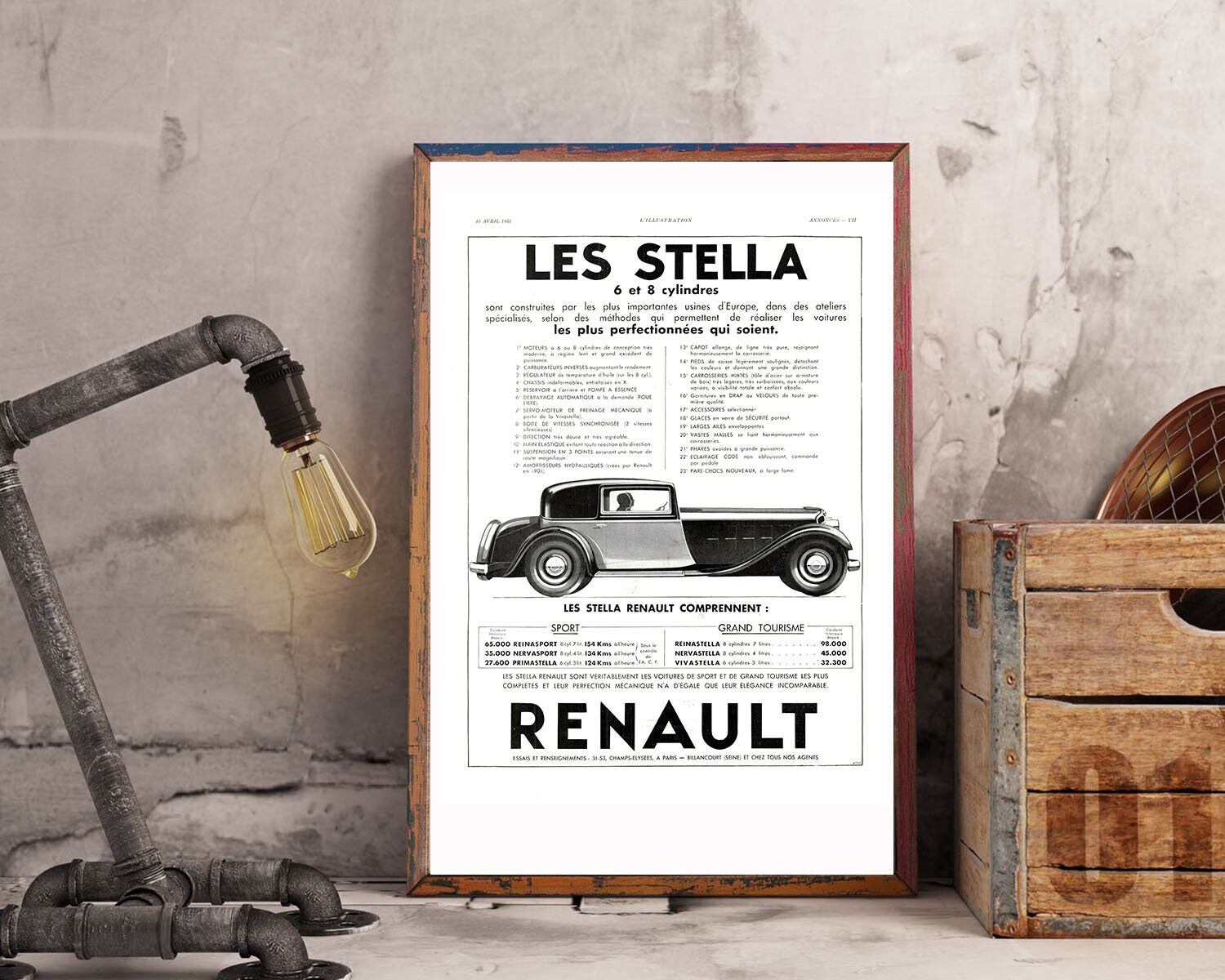 Rare & Authentique Affiche Vintage Années 30 -Renault Automobile-30x40cm- Sans Cadre - Décoration Mu
