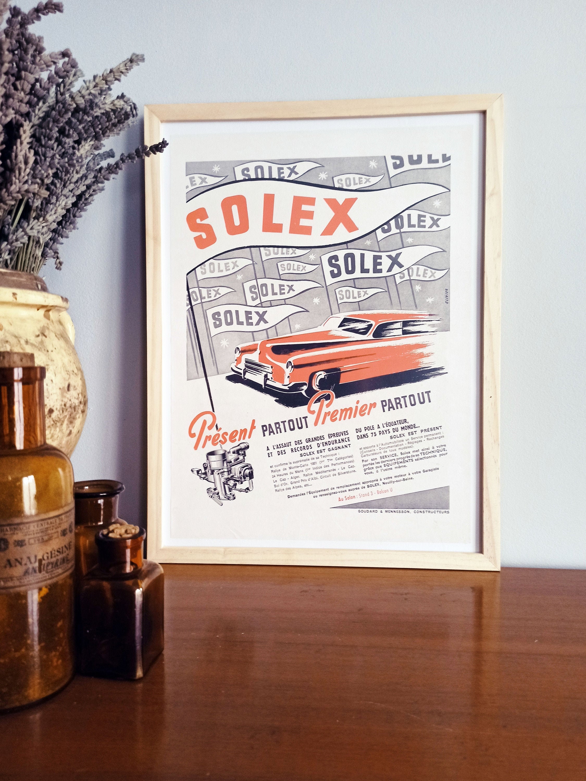 Rare & Authentique Affiche Vintage Années 30 - Solex -30x40cm Sans Cadre Décoration Murale Idée Cade