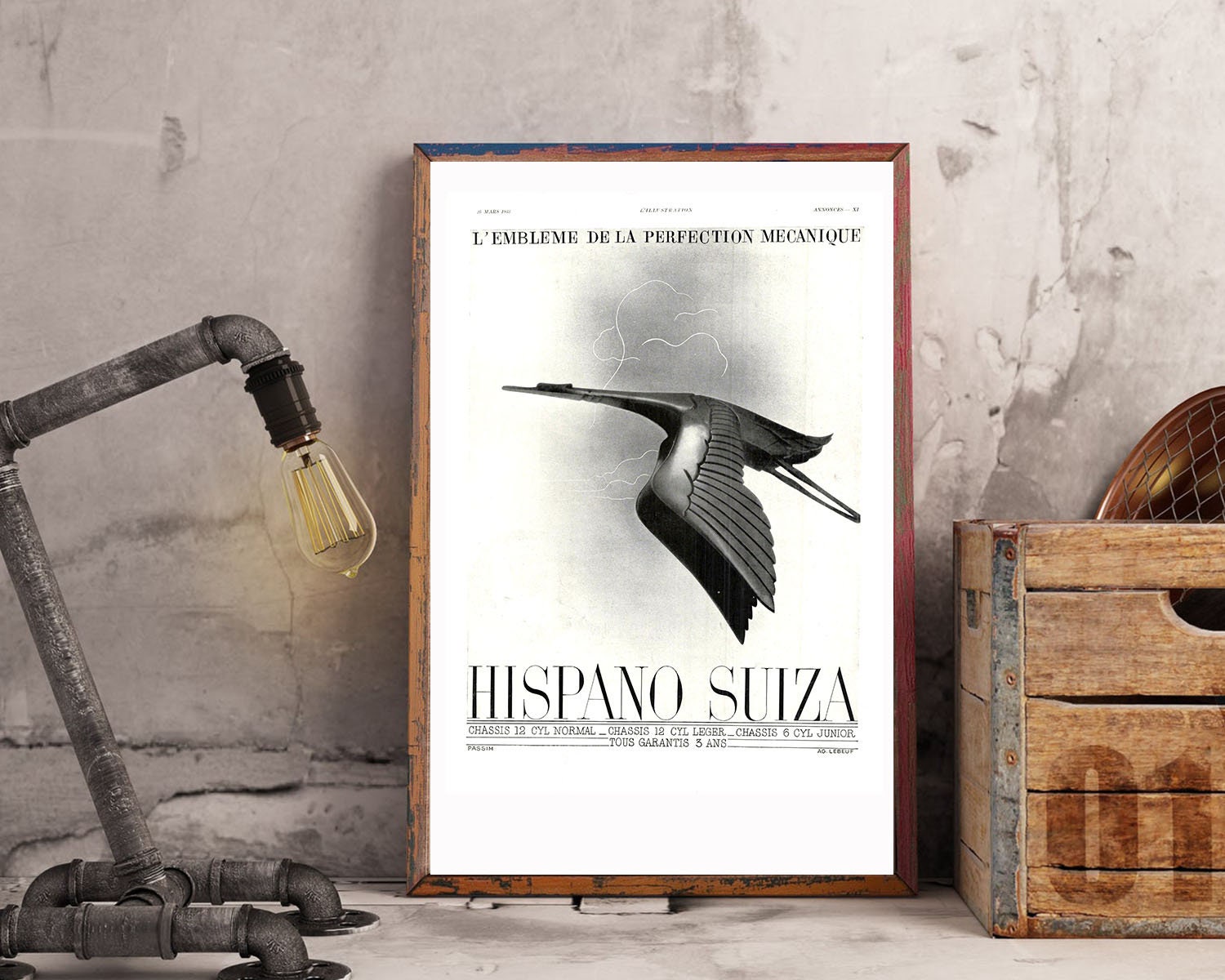 Rare & Authentique Affiche Vintage Années 30 - Hispano Suiza Auto -30x40cm- Sans Cadre Décoration Mu