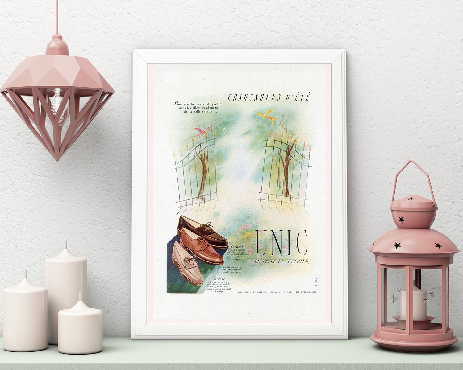 Rare & Authentique Affiche Vintage Années 30 - Chaussure Unic -30x40cm-Sans Cadre- Décoration Murale